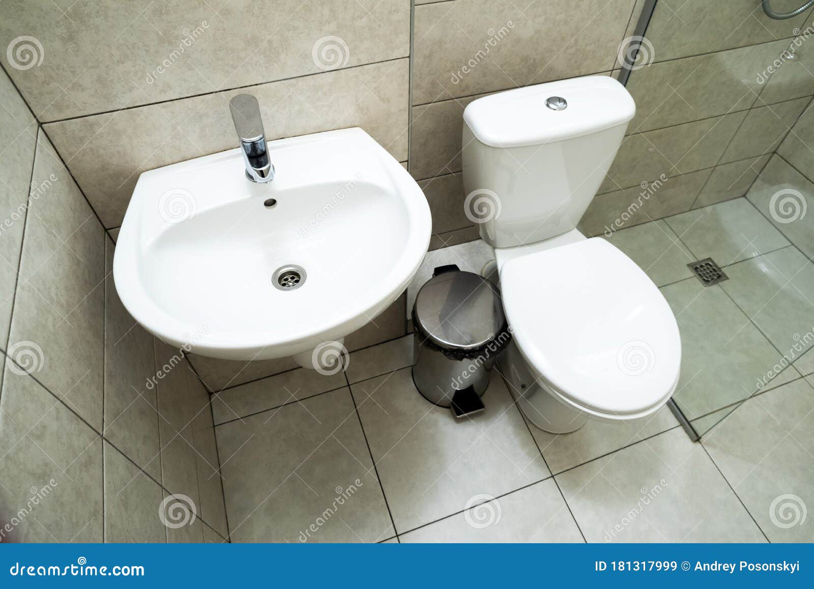 Toilette E Lavabi Con Un Bidone Della Spazzatura in Bagno Immagine Stock -  Immagine di specchio, scomparto: 181317999