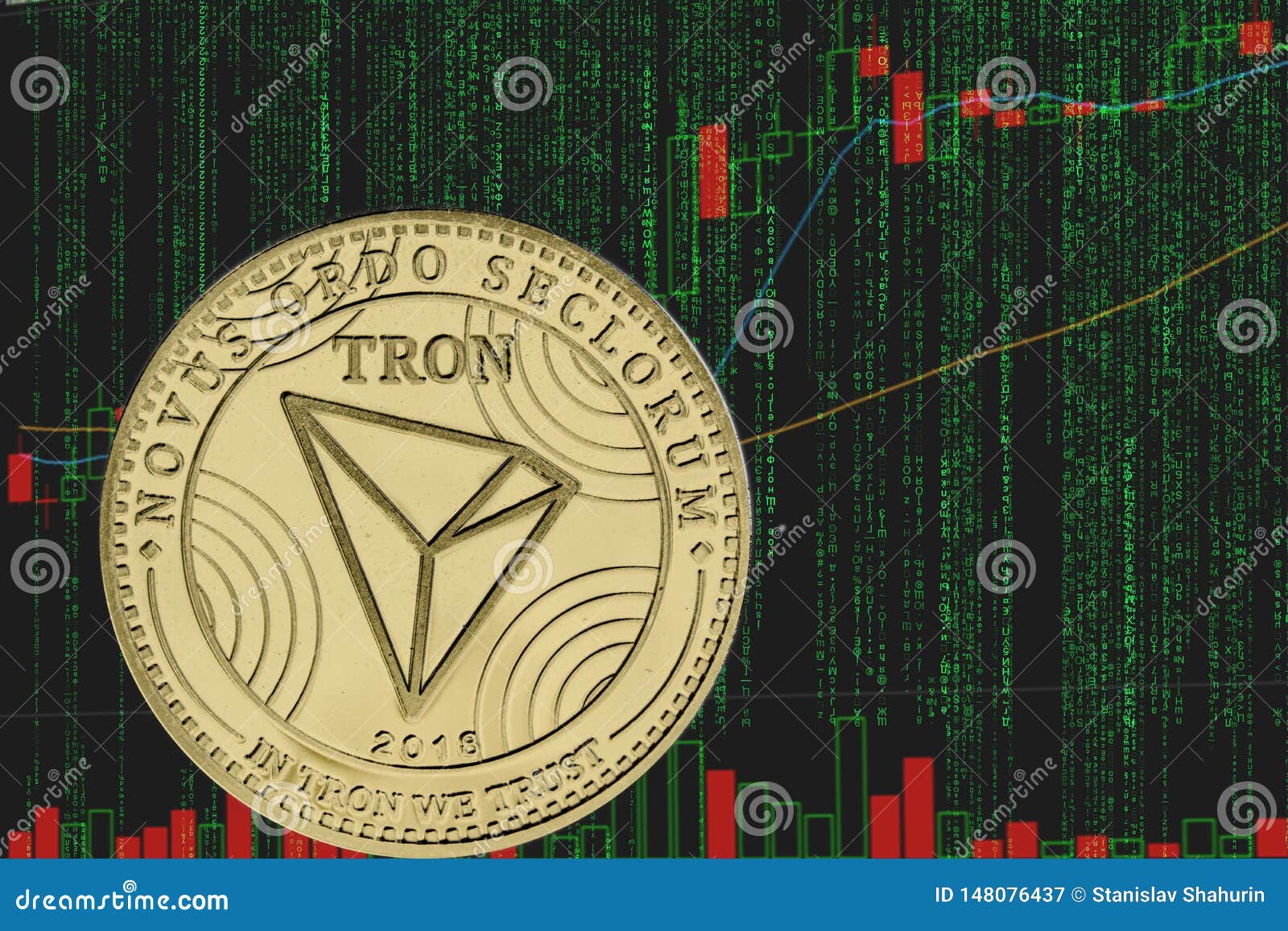 Token Trx Tron Cryptocurrency On The Background Of Binary ...