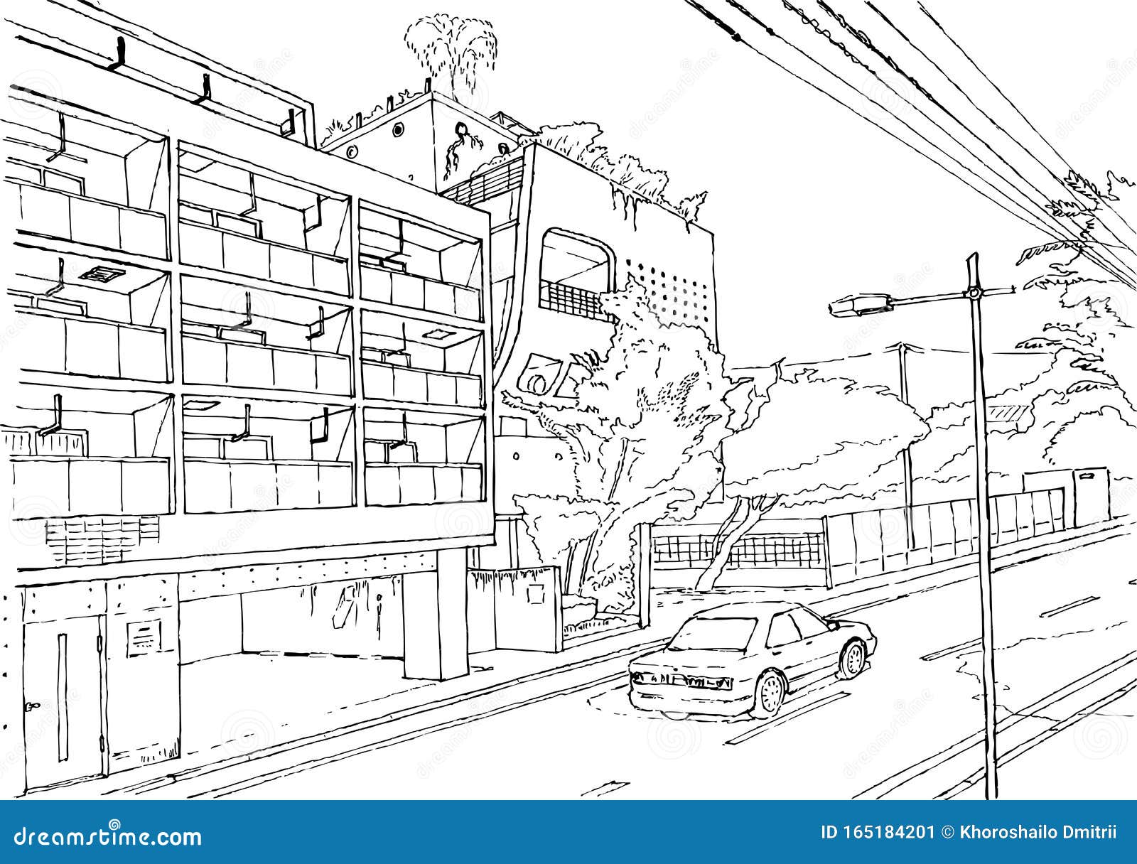 tokio cityscape   tokyo street, graphic  , japan manga style background line drawing