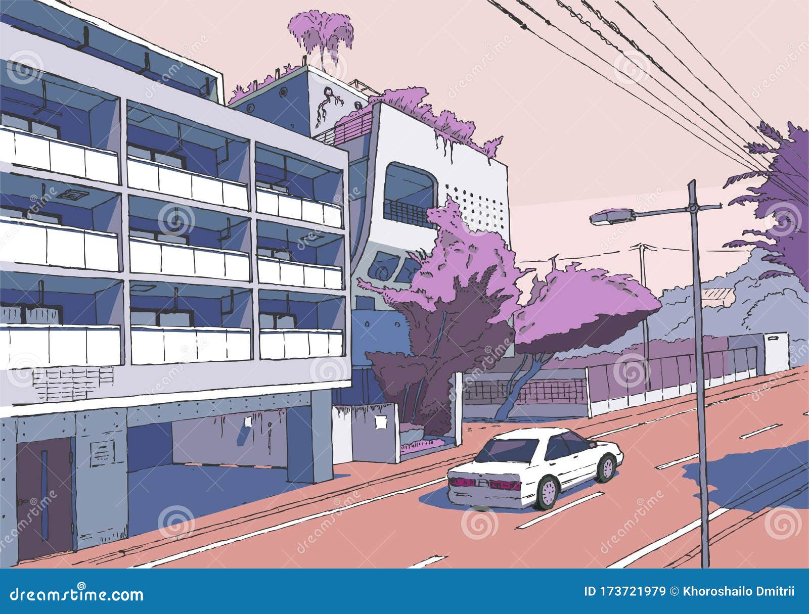 tokio cityscape   tokyo street,  , japan manga style background, pink color, drawing