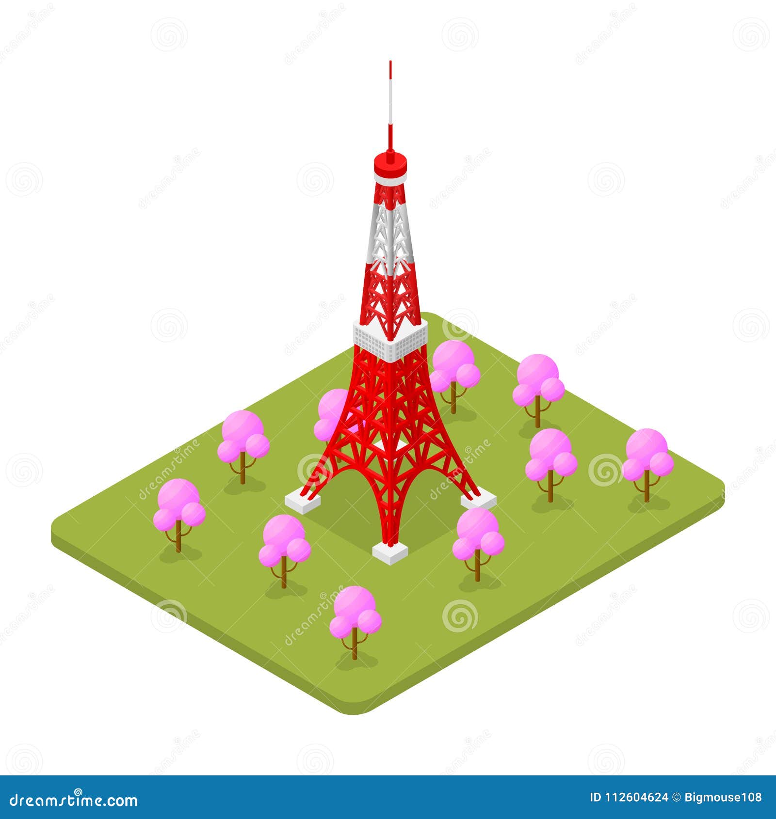 tokio tower famous landmark of capital japan isometric view. 