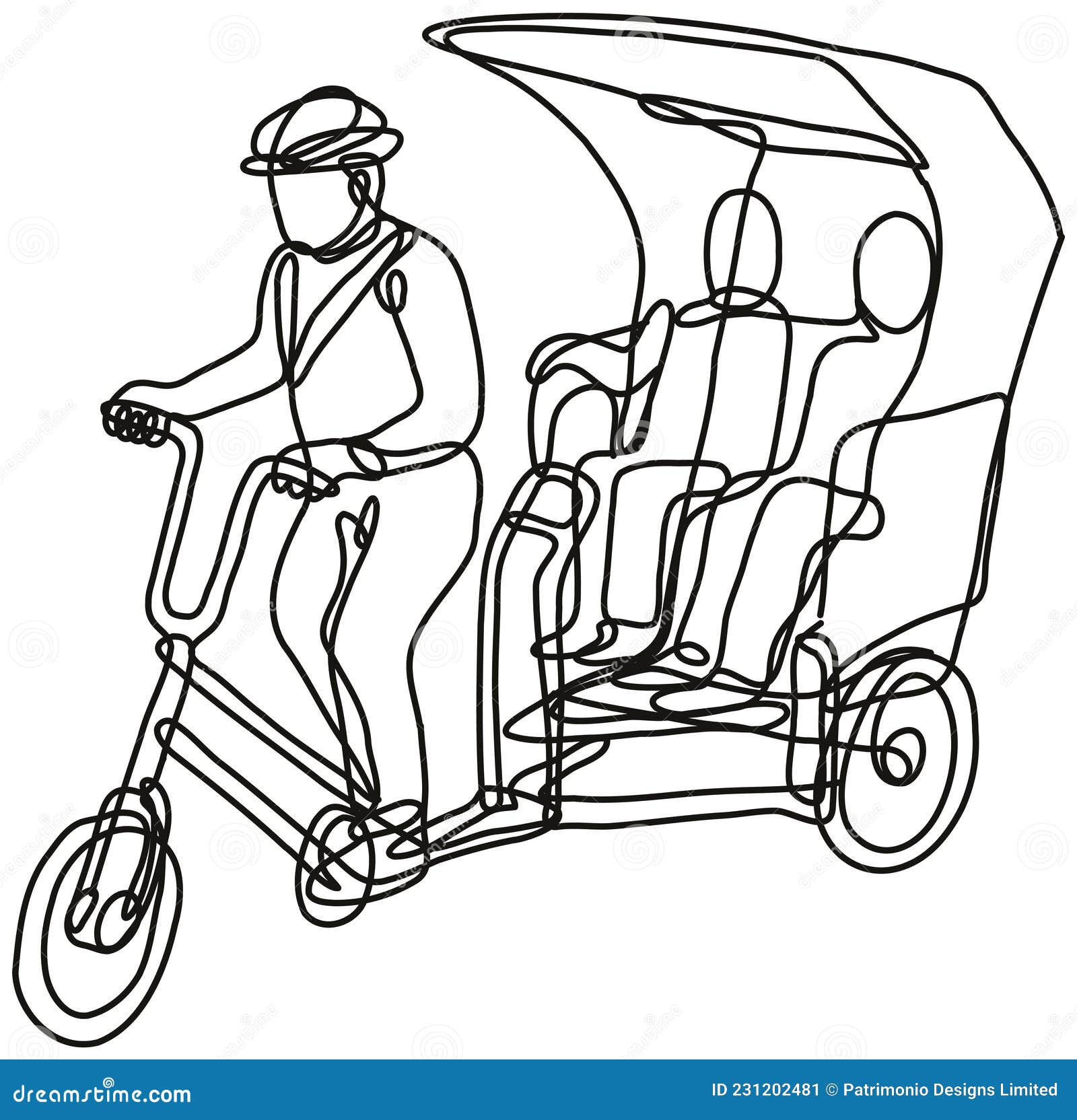 toktok tok tok or 3 wheel tricycle bike continuous line drawing