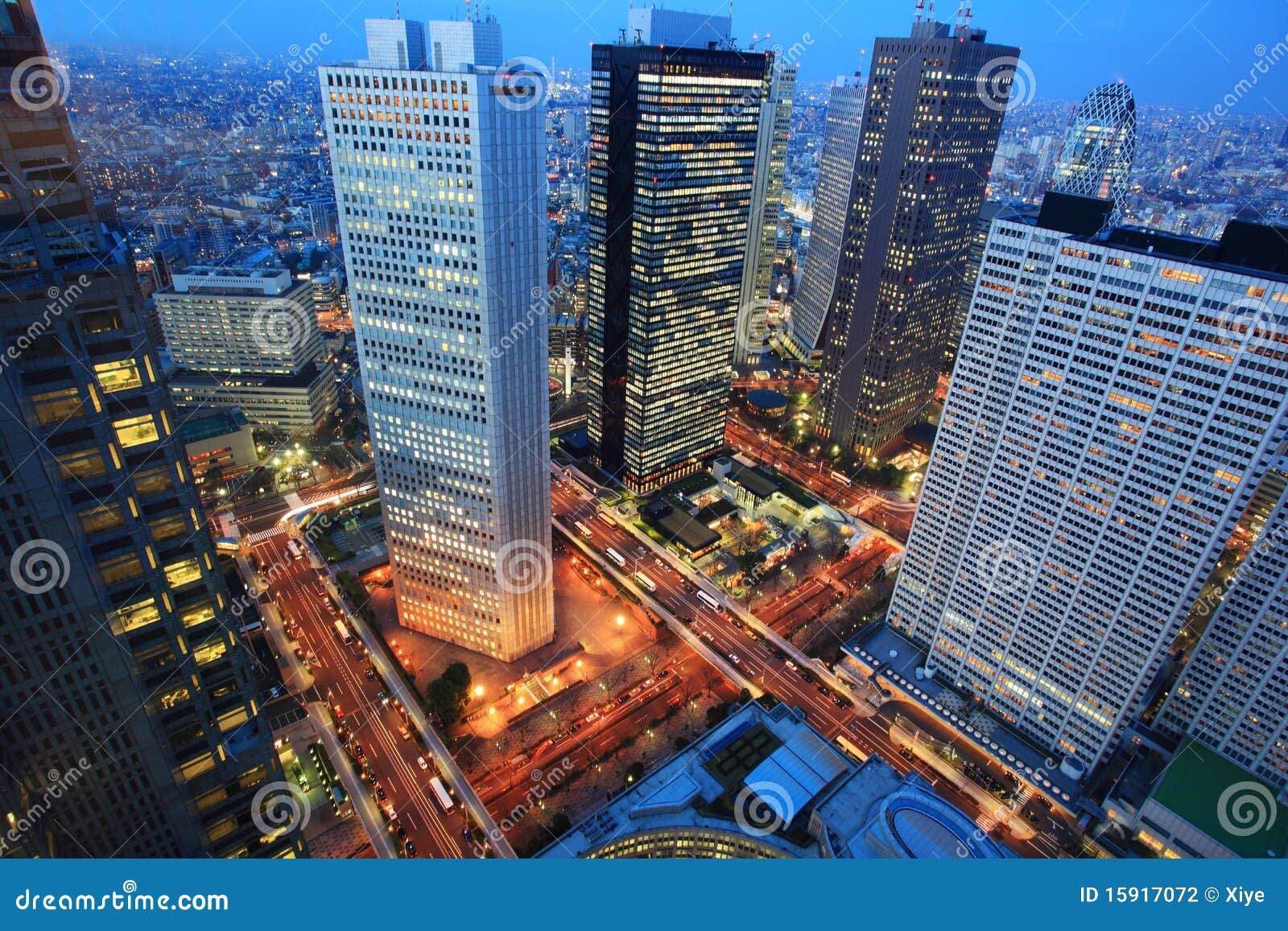 tokyo city night aerial, japan