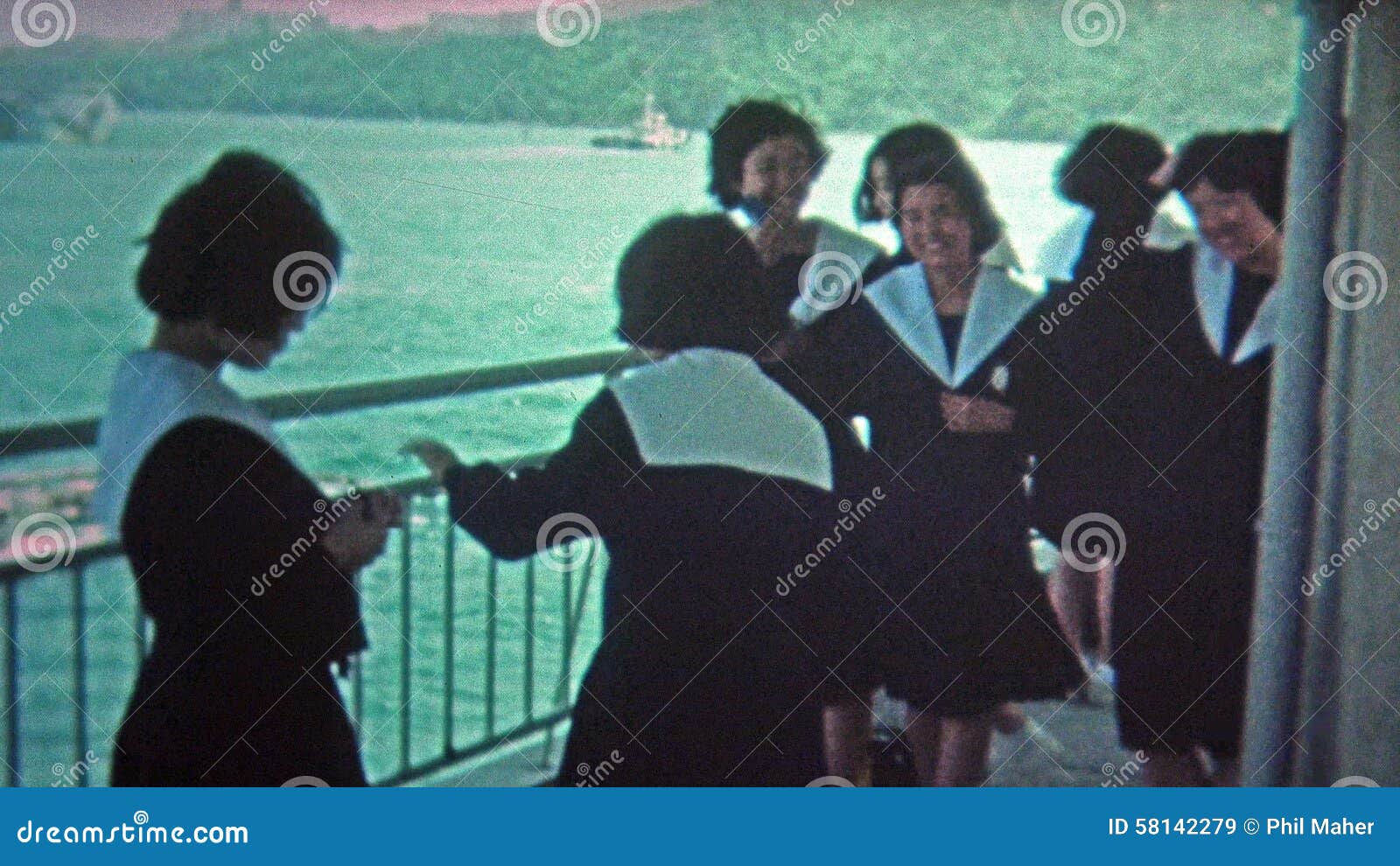 TOKYO, JAPAN -1972 Japanese School Girls Field Trip on a Boat