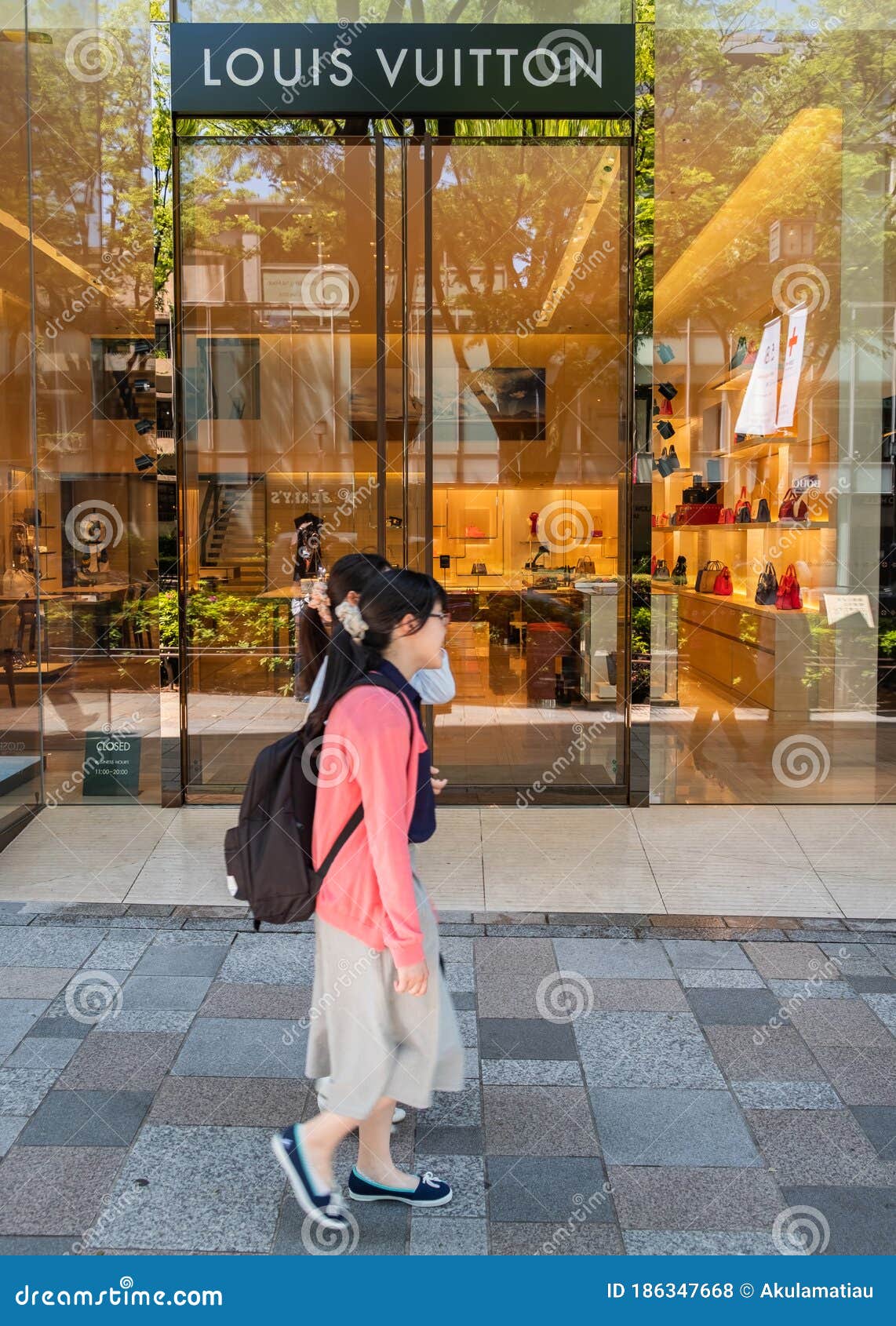 Shop window of Louis Vuitton flagship store in Omotesando, Tokyo in