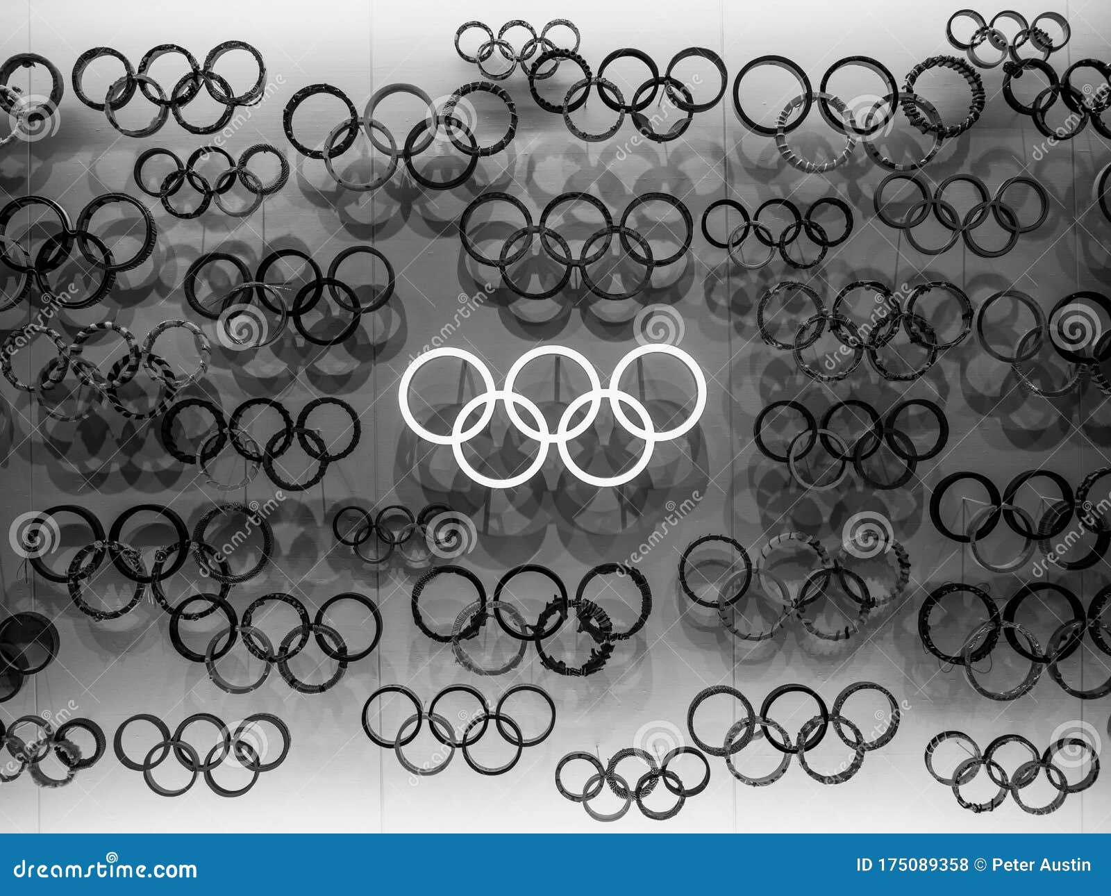 29 11 2019 Tokyo, Japan a Wall of Olympic Rings in the Olympic