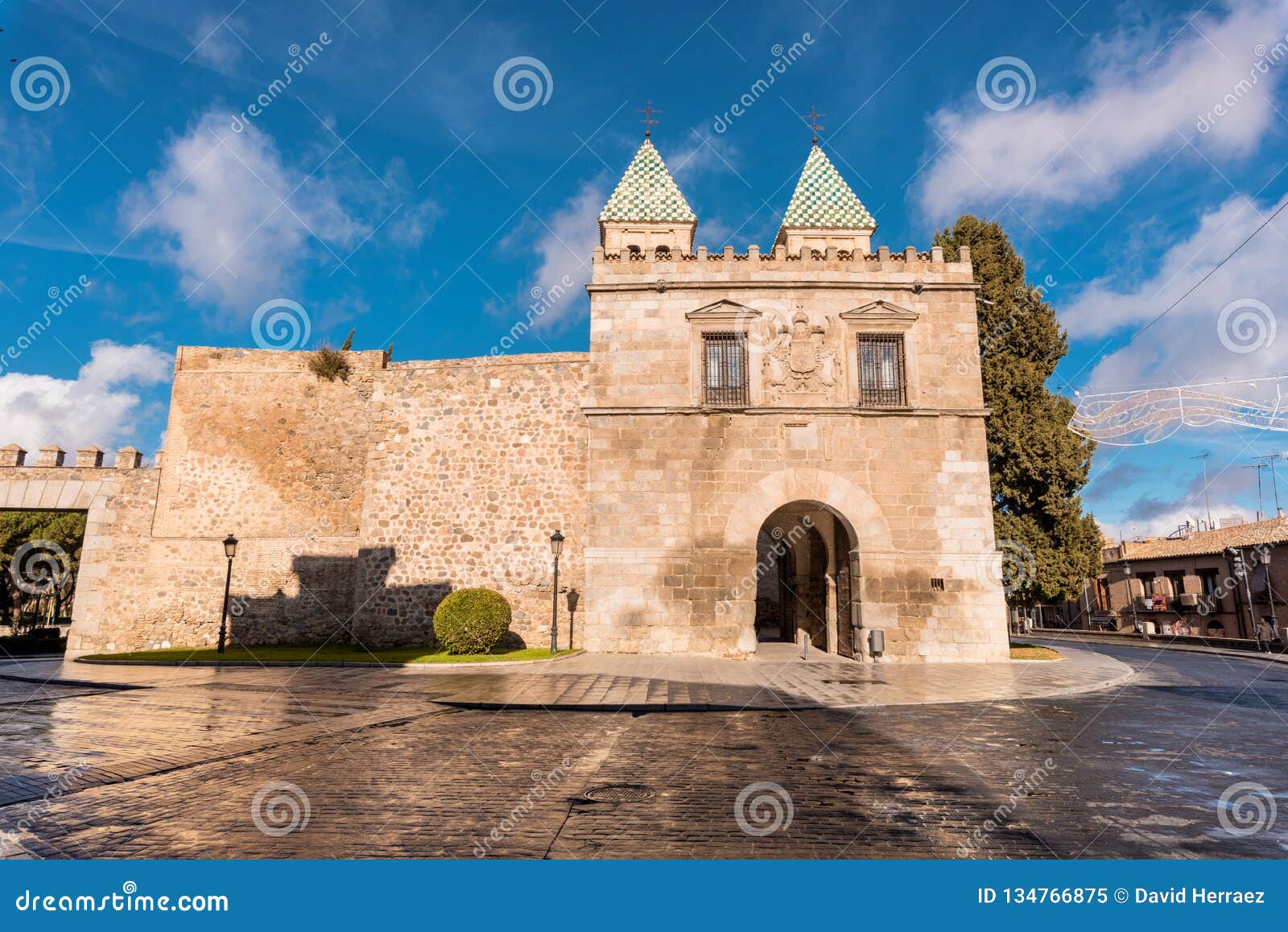 toledo, spain famous monument bisagra gate, ancient medieval access to the city walls