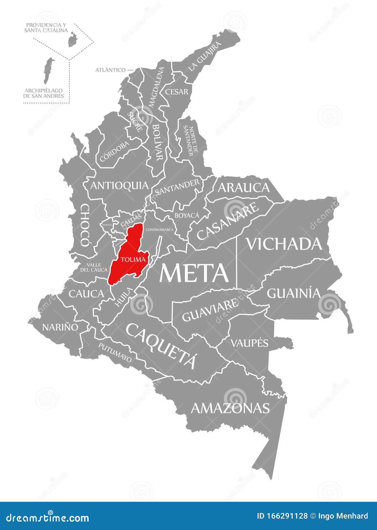 tolima red highlighted in map of colombia