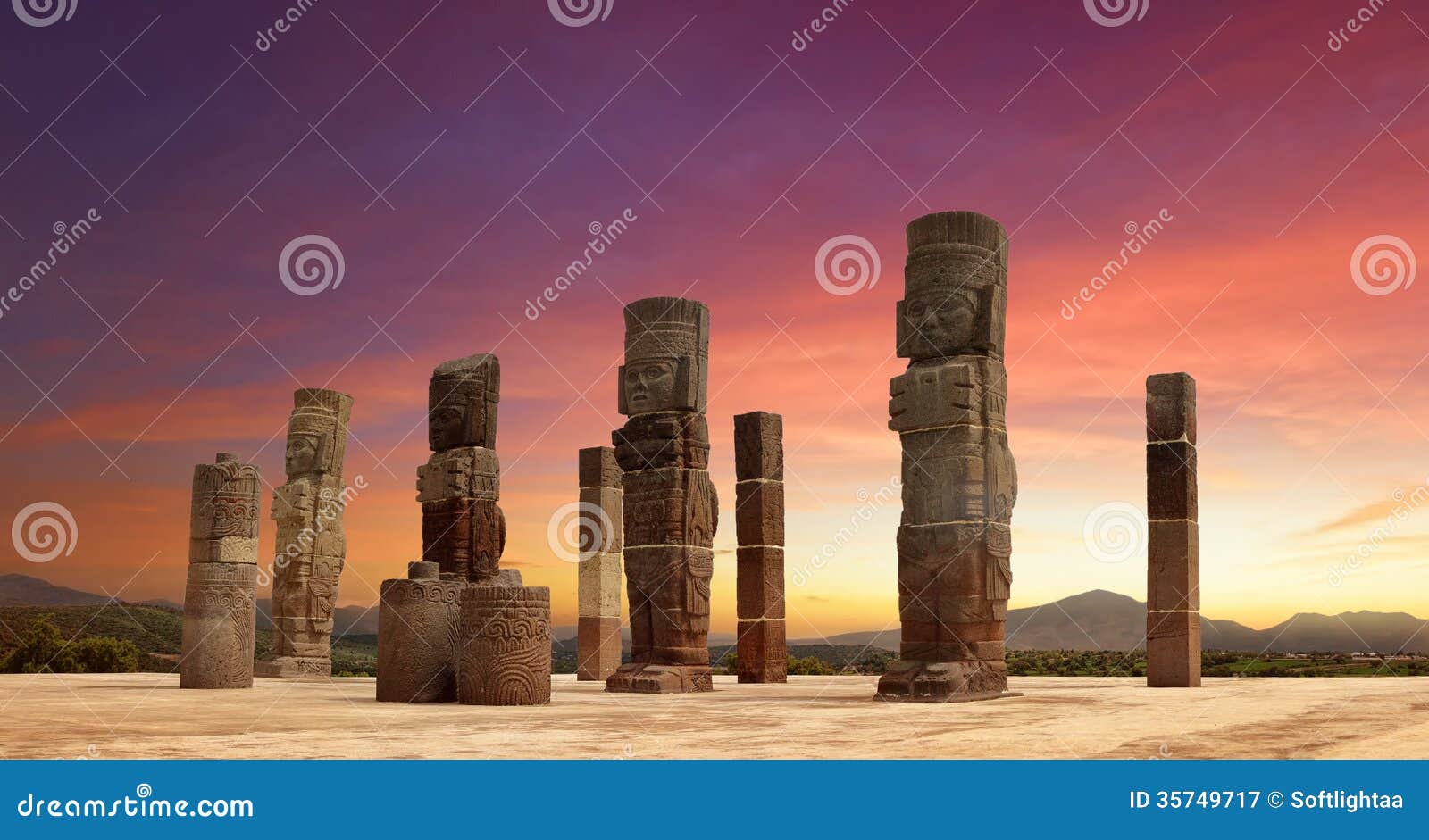 toltec sculptures in tula, mexico