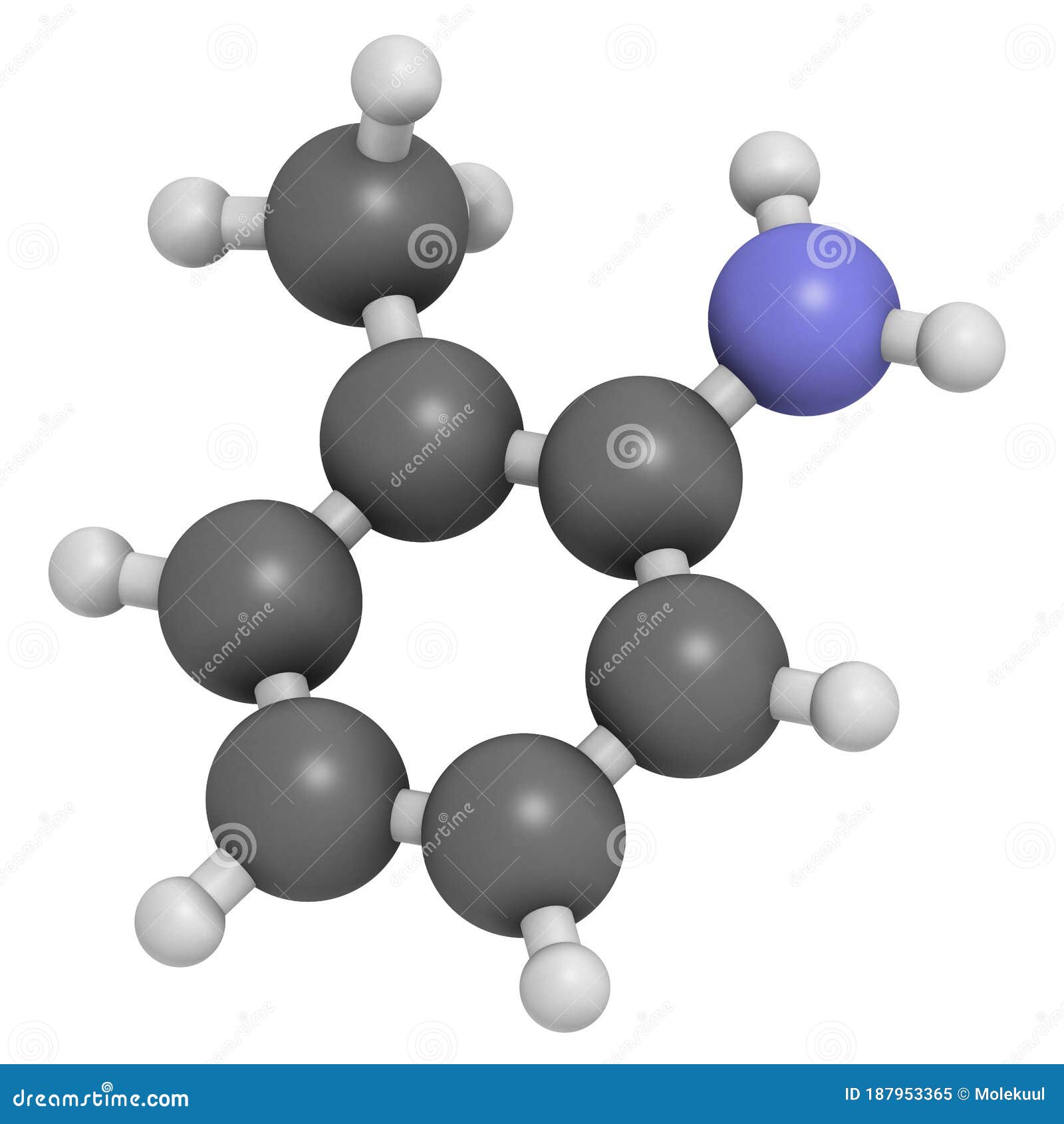 toluidine ortho-toluidine, 2-methylaniline molecule. suspected to be carcinogenic.