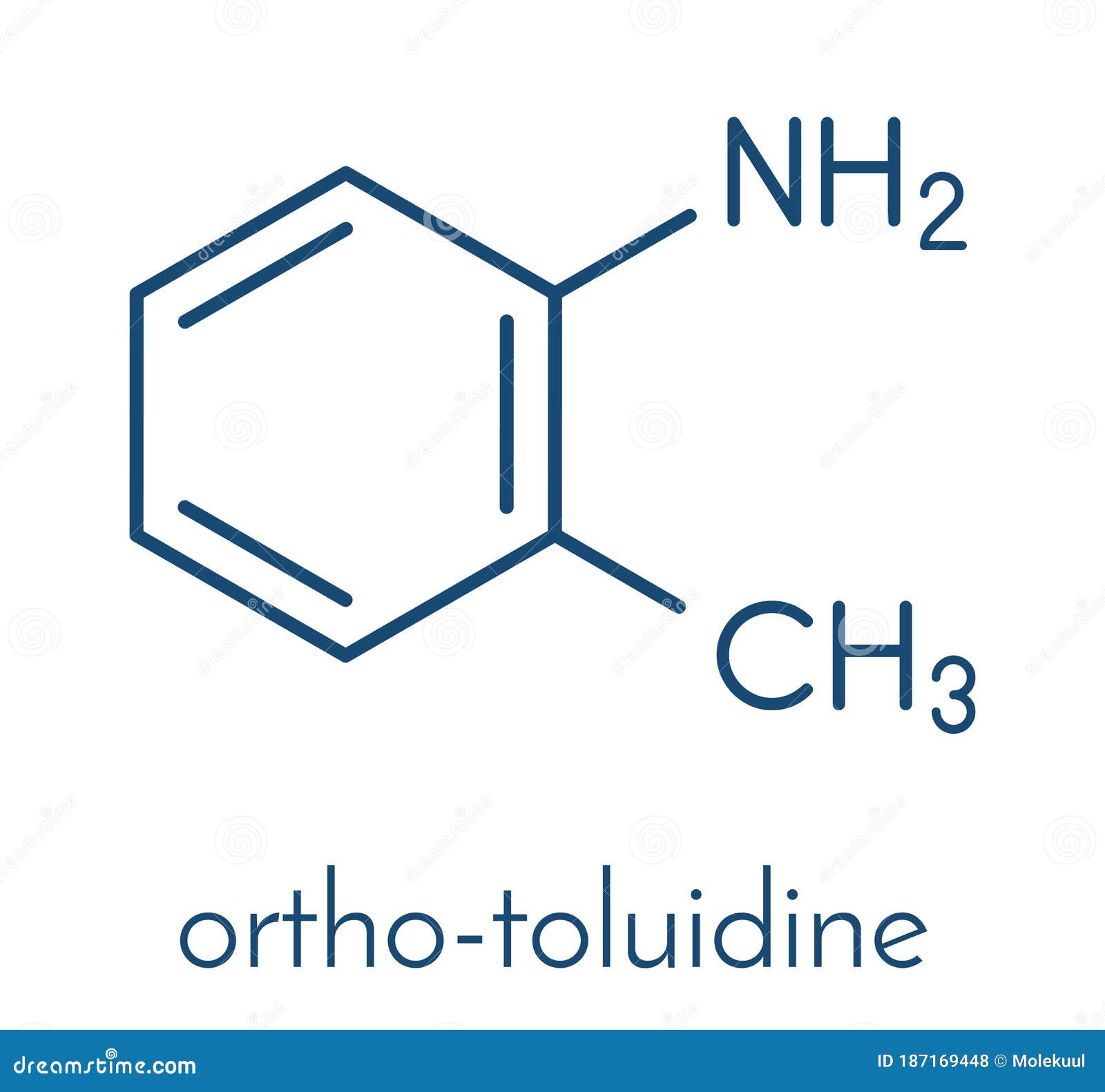 toluidine ortho-toluidine, 2-methylaniline molecule. suspected to be carcinogenic. skeletal formula.