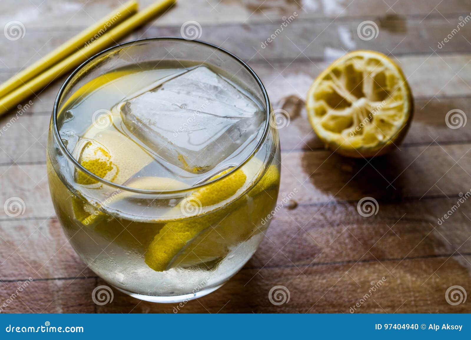 Tom Collins Cocktail with Lemon and Ice. Stock Photo Image of martini