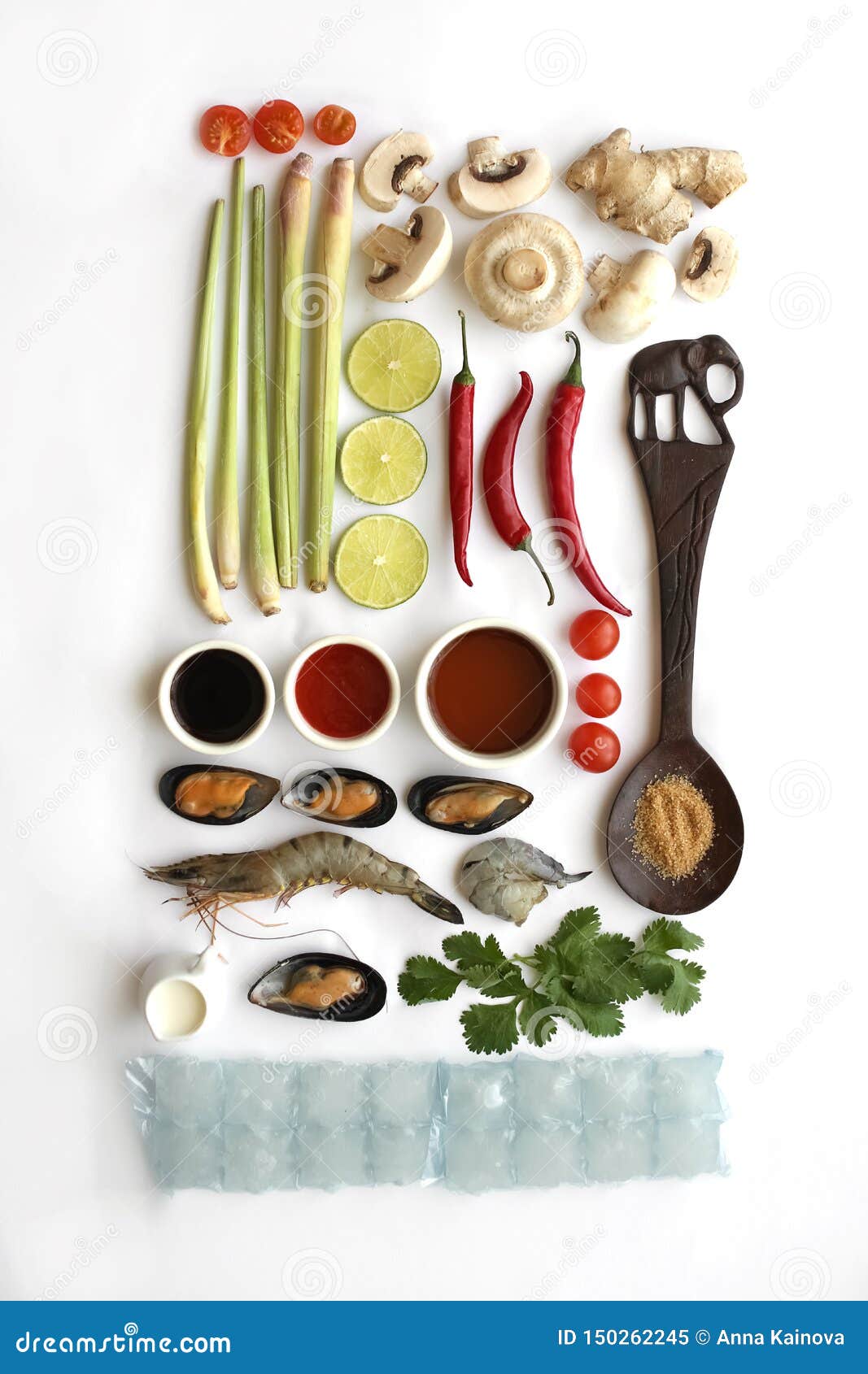 Tom Yam Soup Ingredients on White Background. Stock Image Image of