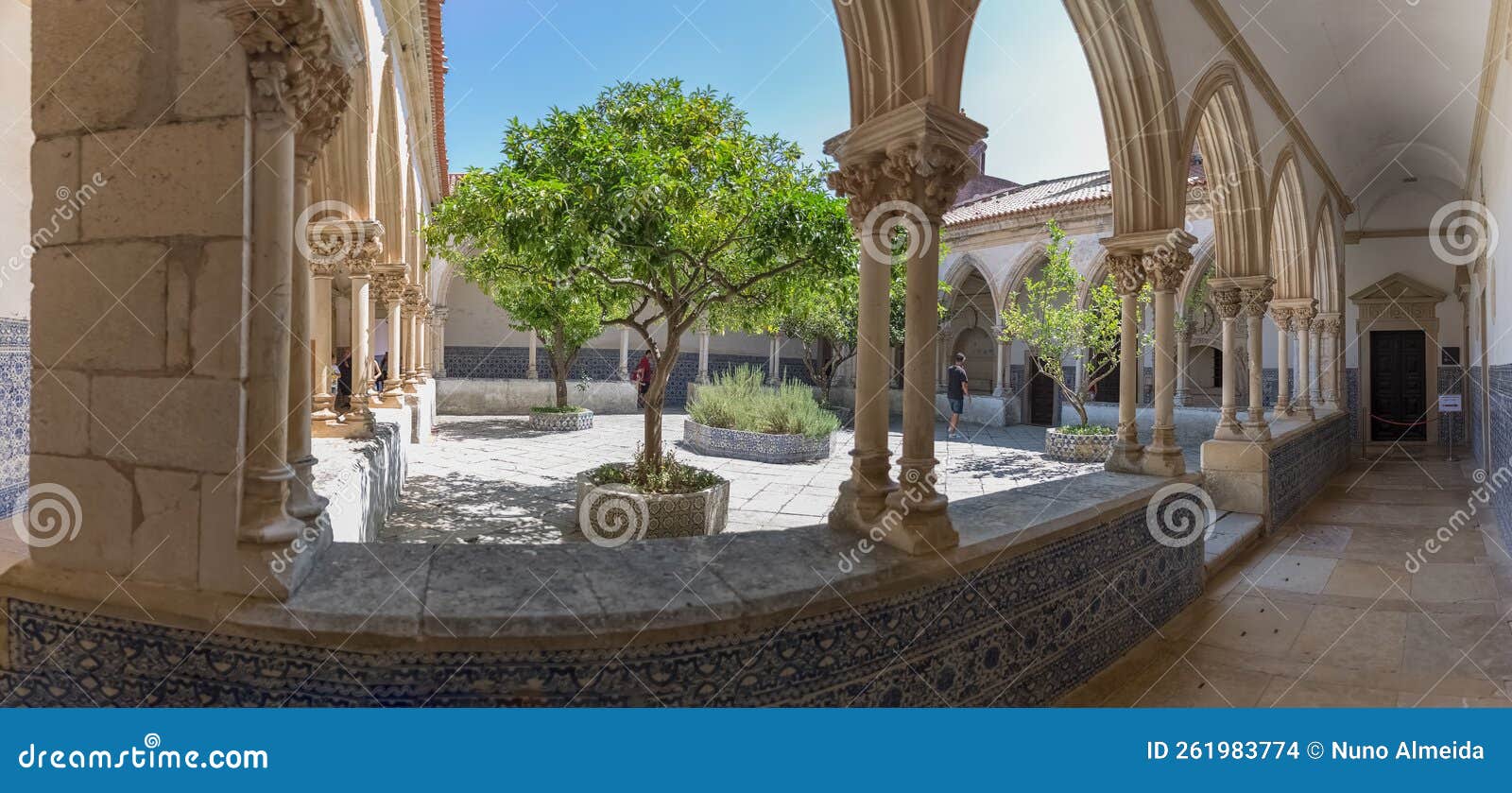 panoramic view at the ornamented romanesque cemetery cloister, or claustro do cemitÃÂ©rio, an iconic piece of the portuguese