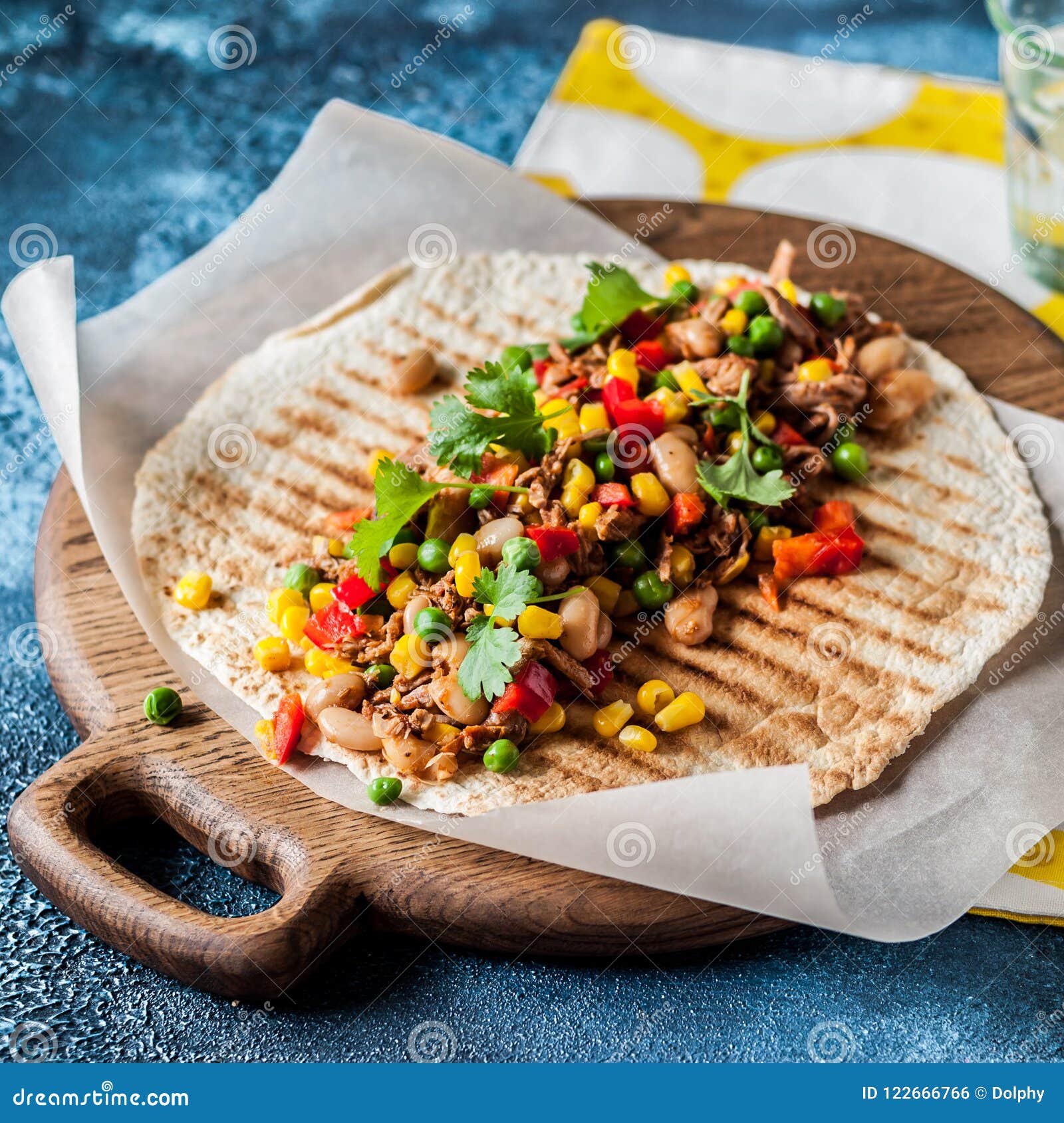 Pulled Pork and Vegetable Tortilla Wrap Stock Photo Image of burrito
