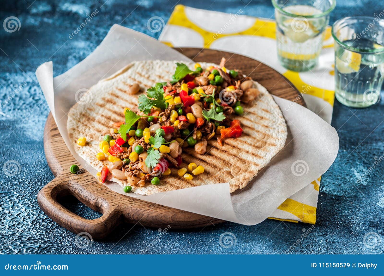 Pulled Pork and Vegetable Tortilla Wraps Stock Image - Image of bell ...