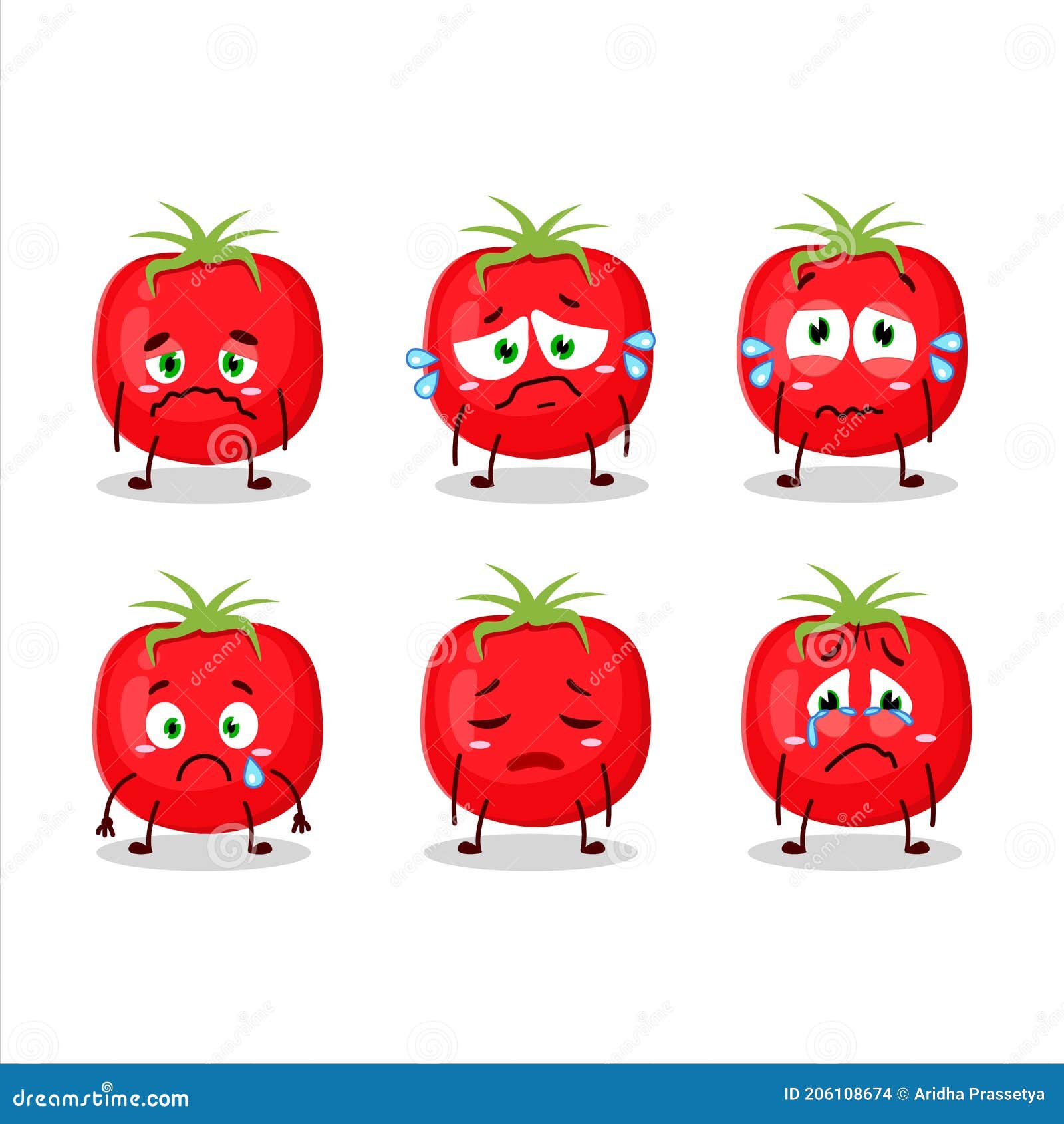 Tomato Cartoon in Character with Sad Expression Stock Vector