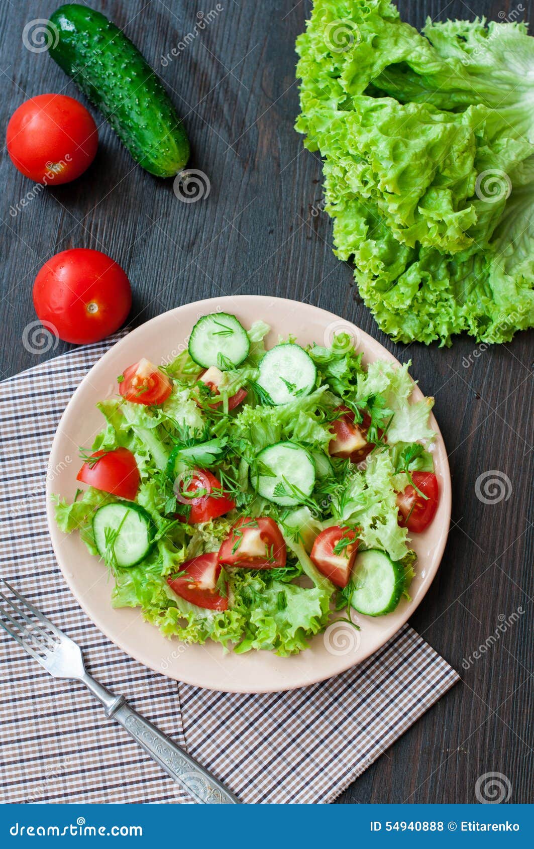 Tomato and Cucumber Salad with Lettuce Leaves Stock Photo Image of