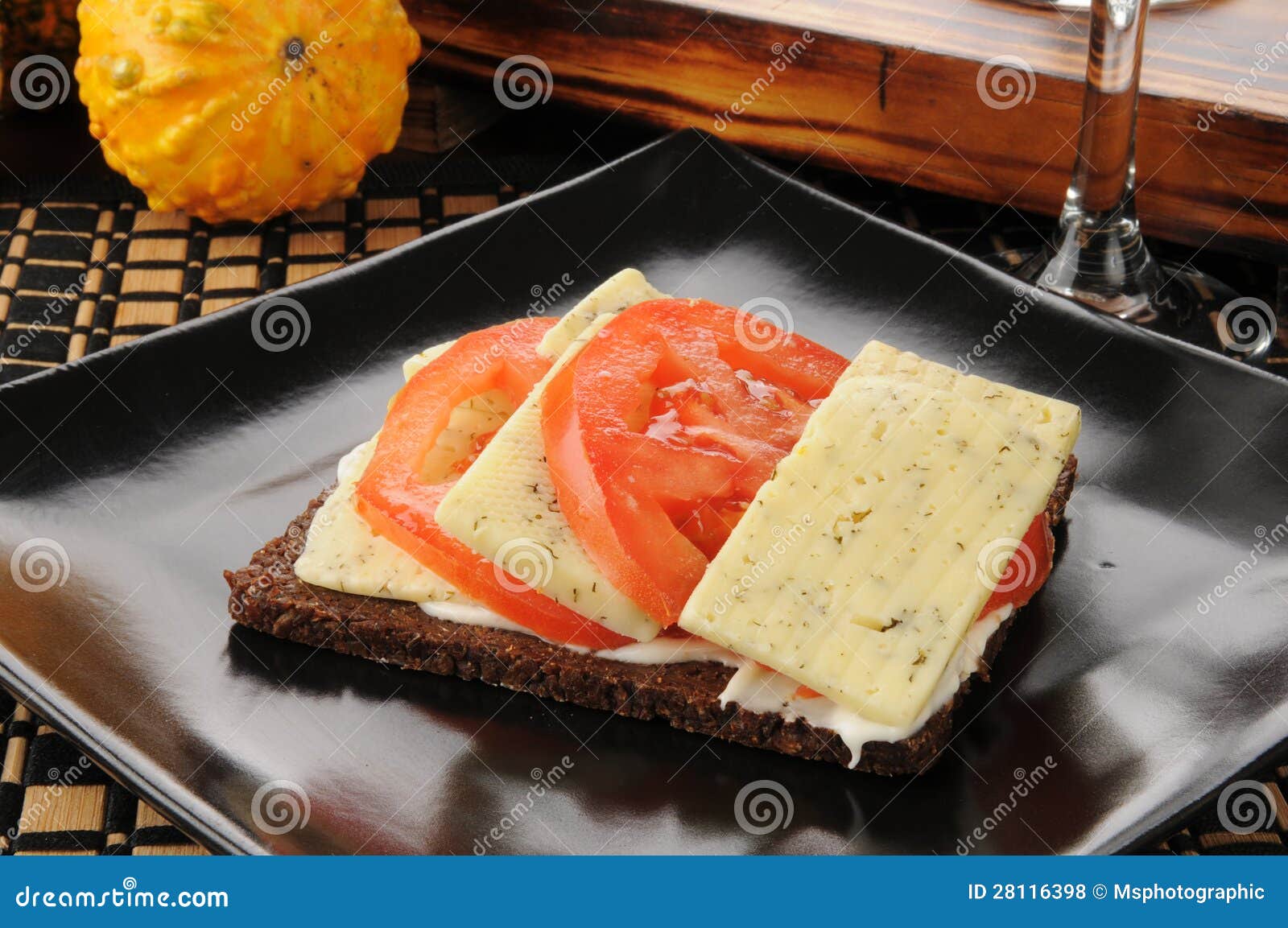 Tomato and Dill Cheese on Pumpernickel Bread Stock Photo Image of