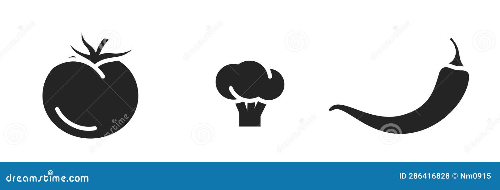 Tomato, Hot Chili Pepper and Broccoli Icons. Vegetable, Organic Food ...