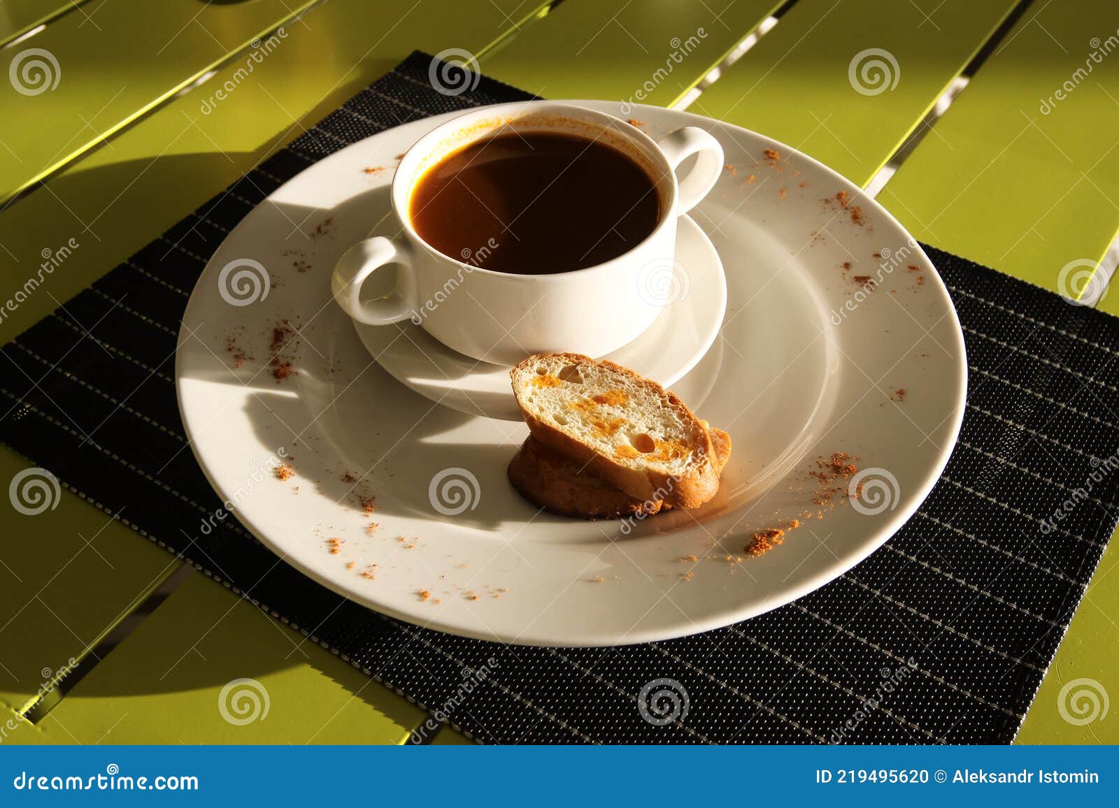 Tomato Juice in a Cup and Bread. Table Setting in a Restaurant. Stock