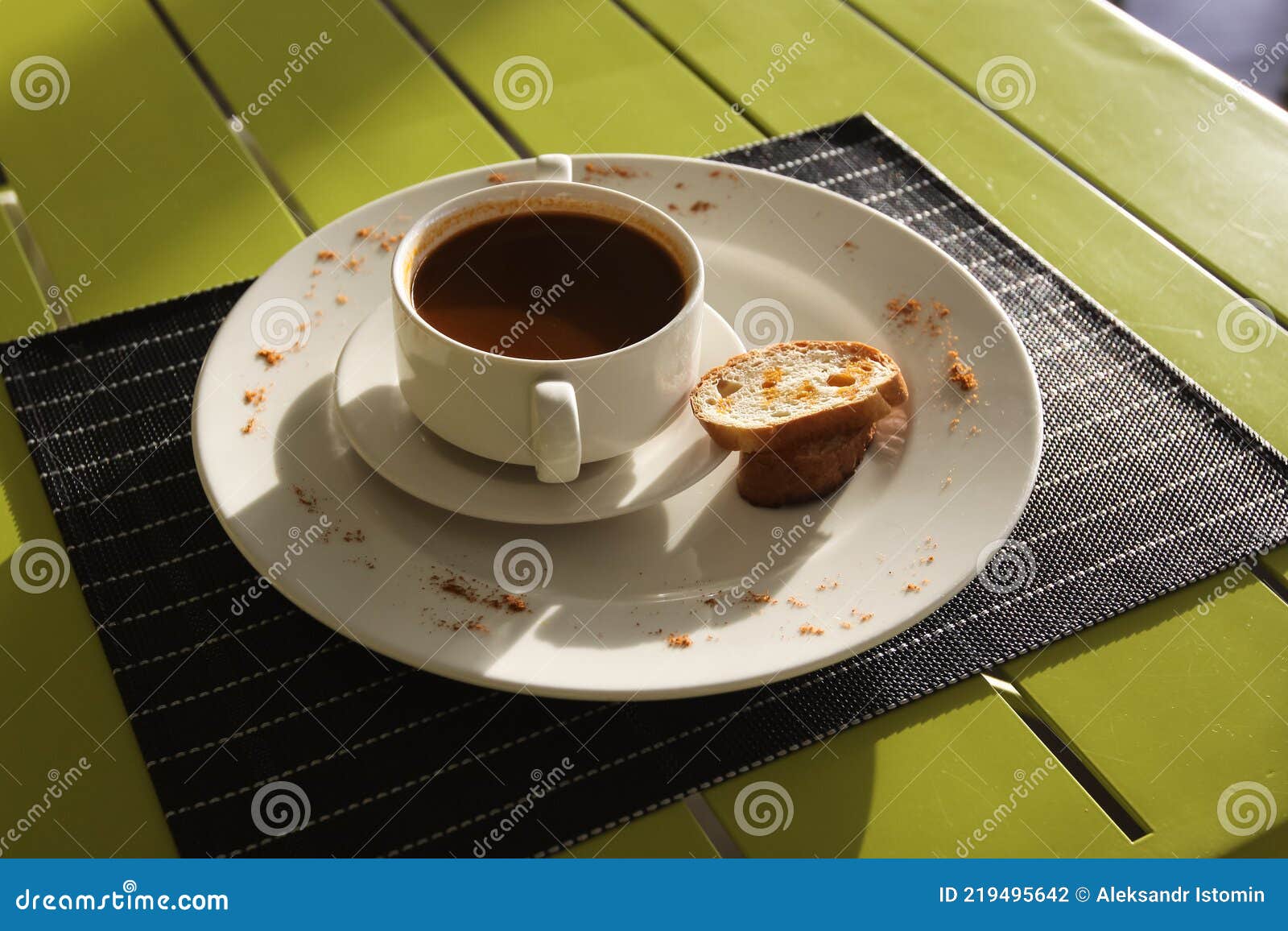 Tomato Juice in a Cup and Bread. Table Setting in a Restaurant. Stock
