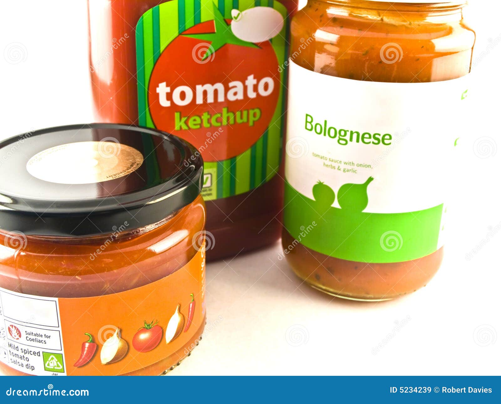 Tomato Ketchup Bolognese and Salsa Jars on White B Stock Image Image