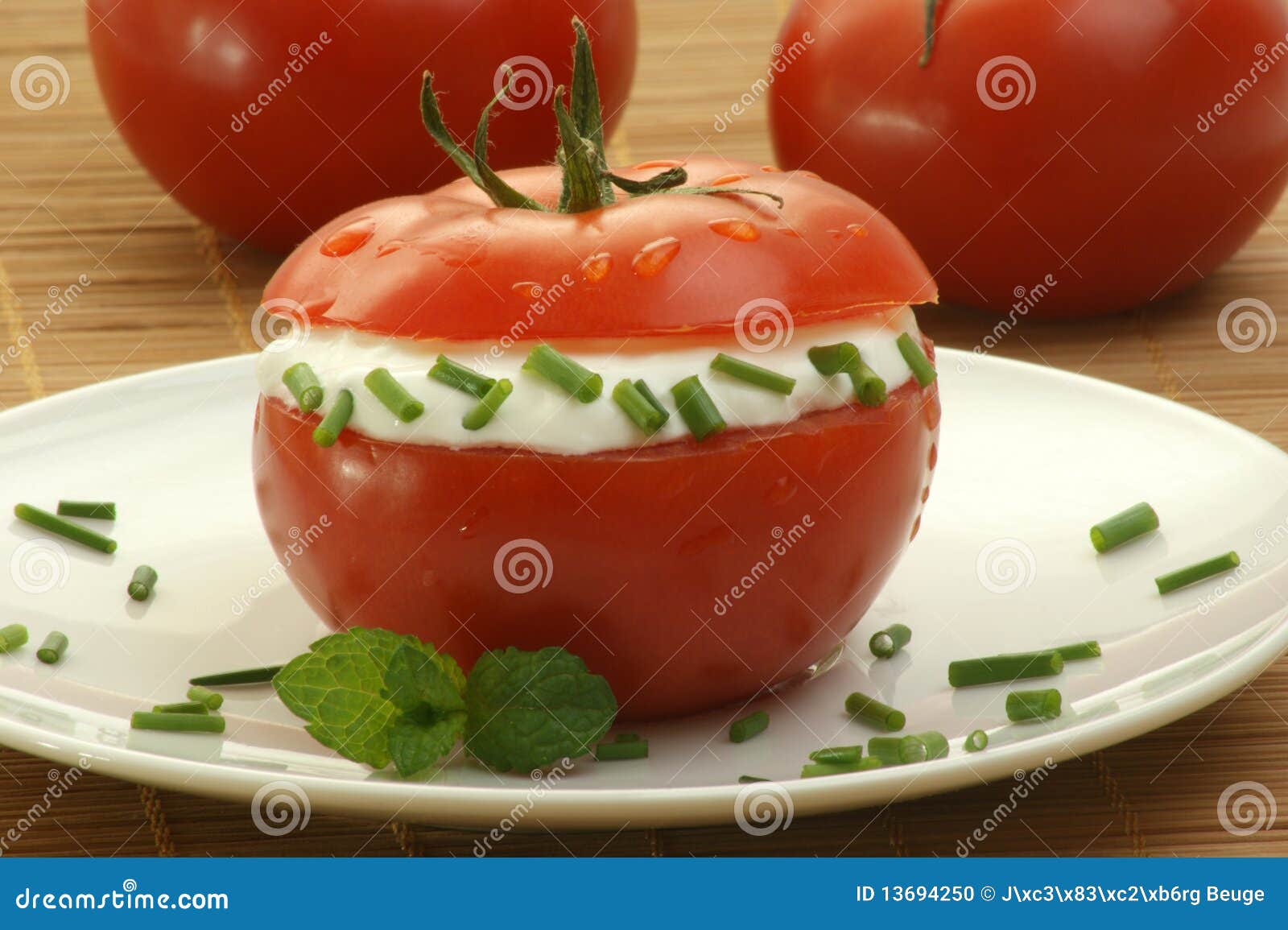 Tomato with Lowfat Cottage Cheese and Dill Stock Photo Image of
