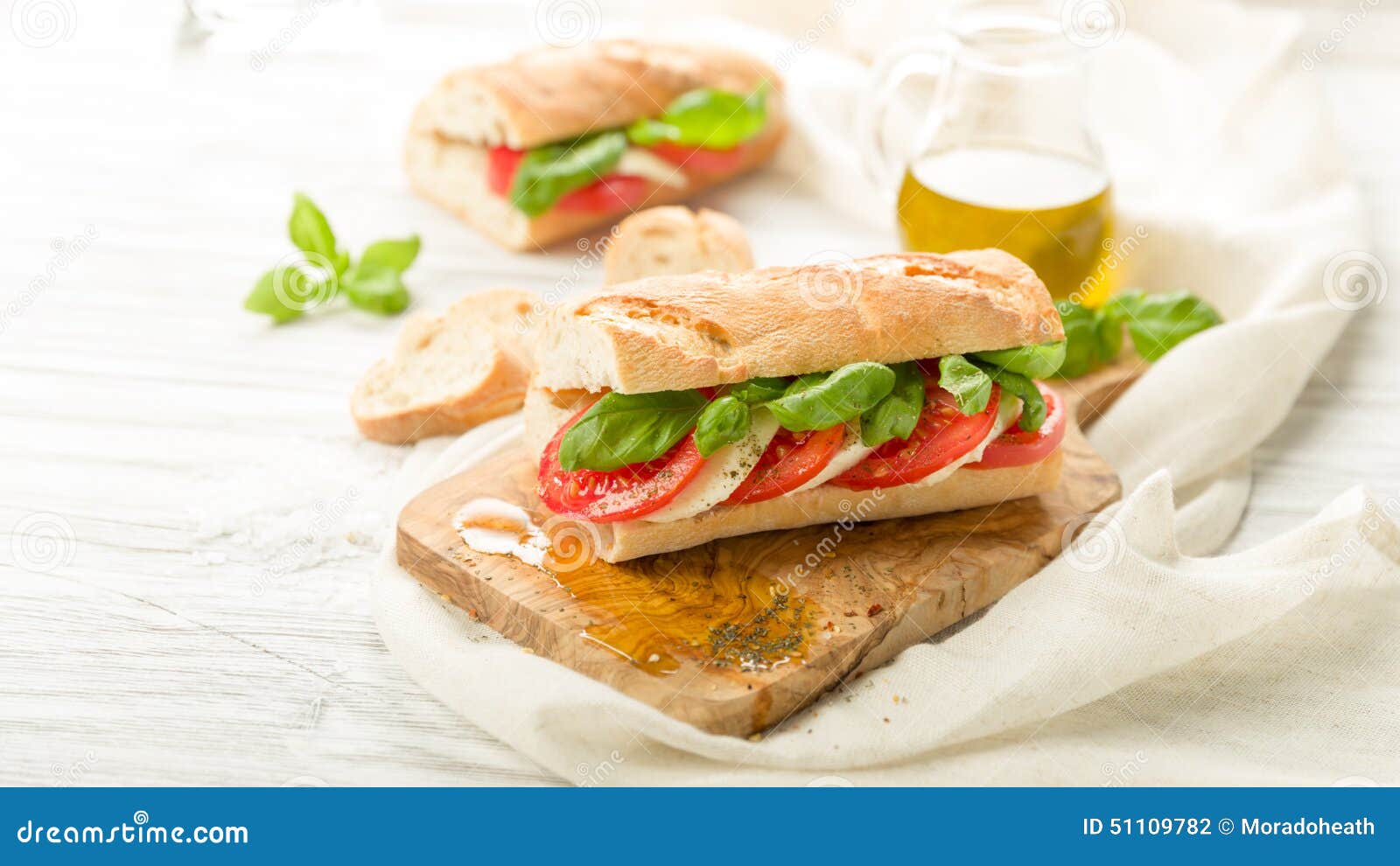 Tomato mozzarella baguette stock photo. Image of filled 51109782