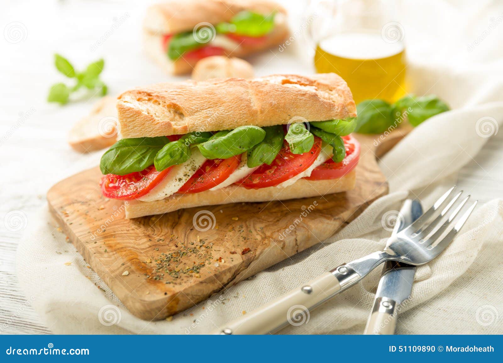 Tomato mozzarella baguette stock photo. Image of isolated 51109890