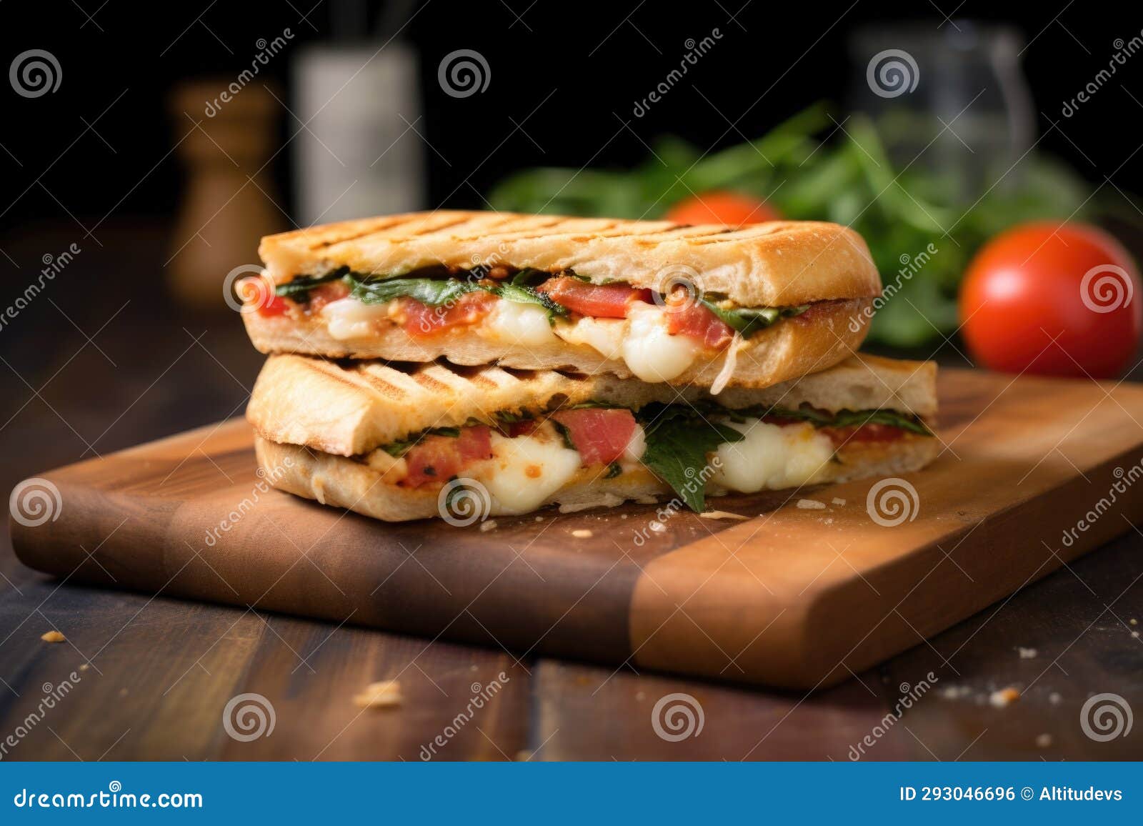 Tomato and Mozzarella Panini on a Large, Slate Board Stock Illustration