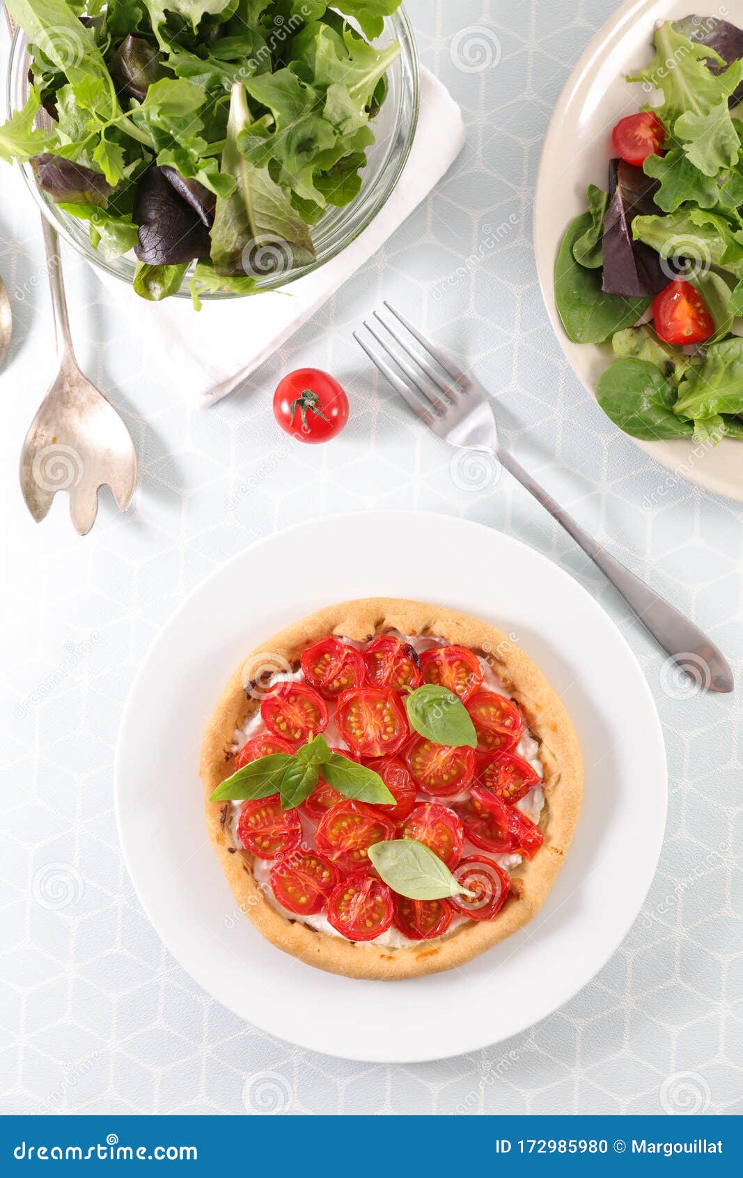Tomato quiche with cheese stock photo. Image of basil 172985980