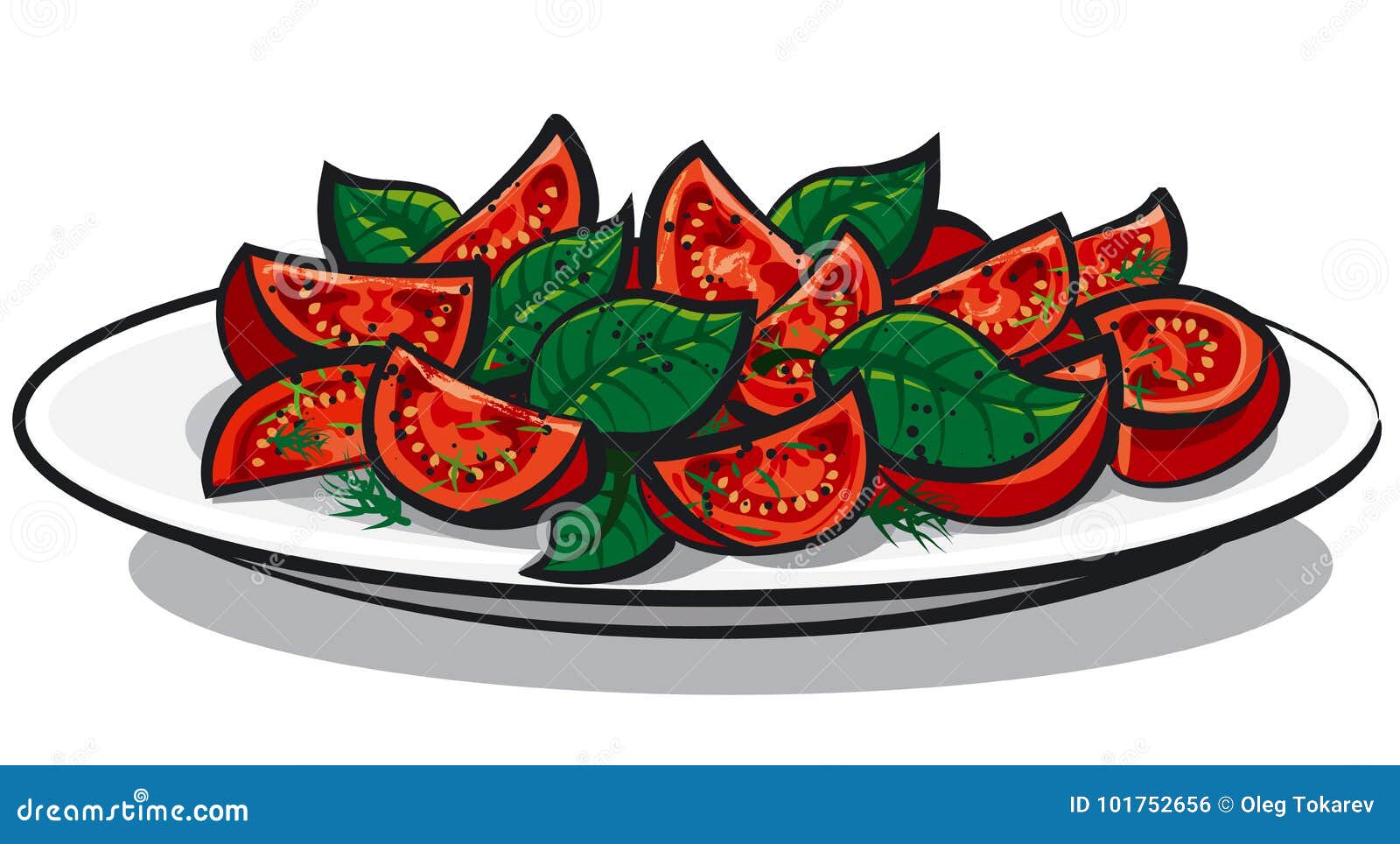 Tomato salad with basil stock vector. Illustration of vinegar 101752656