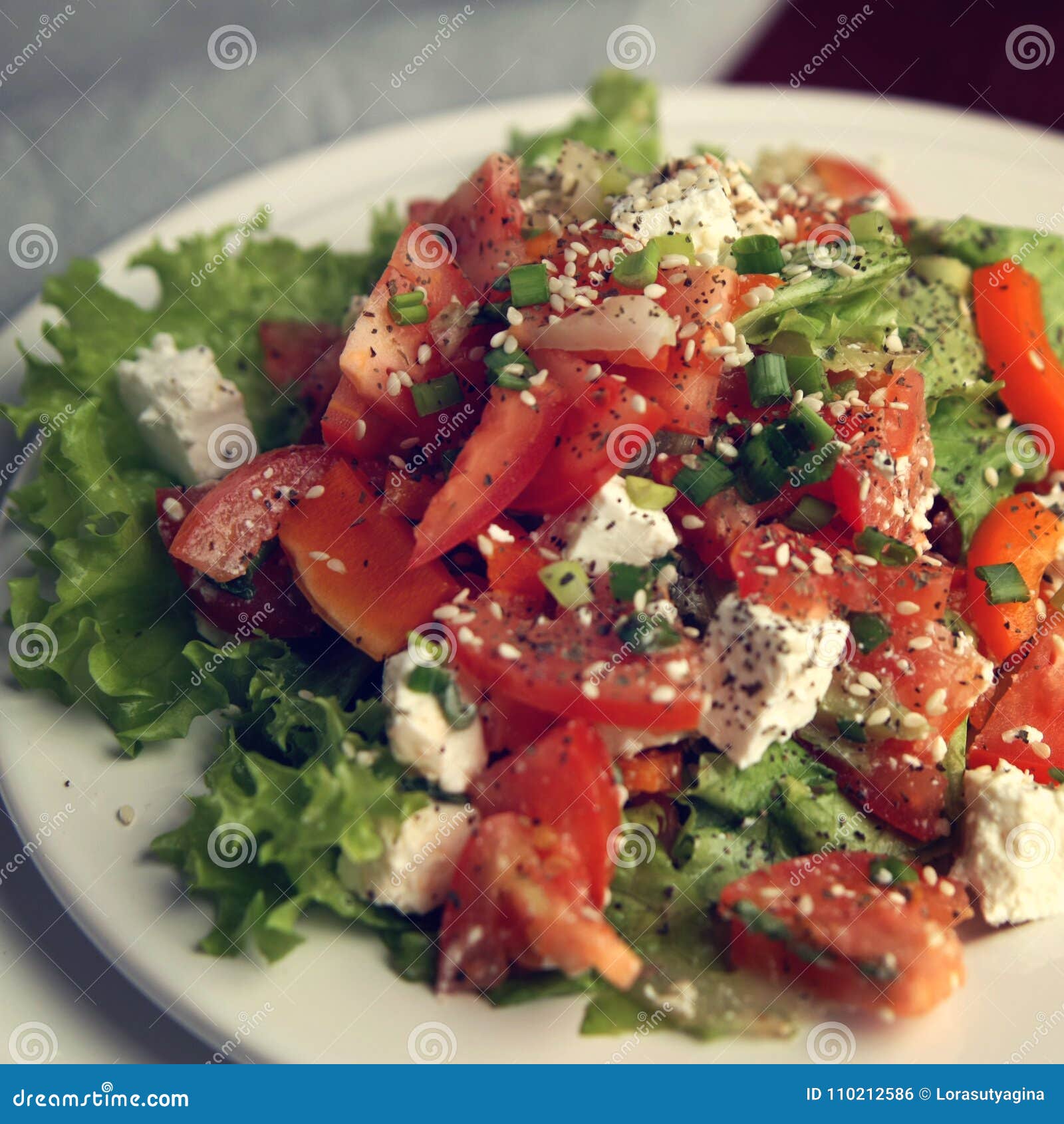 Colorful Salad With Vegetables And Cottage Cheese Stock Photo