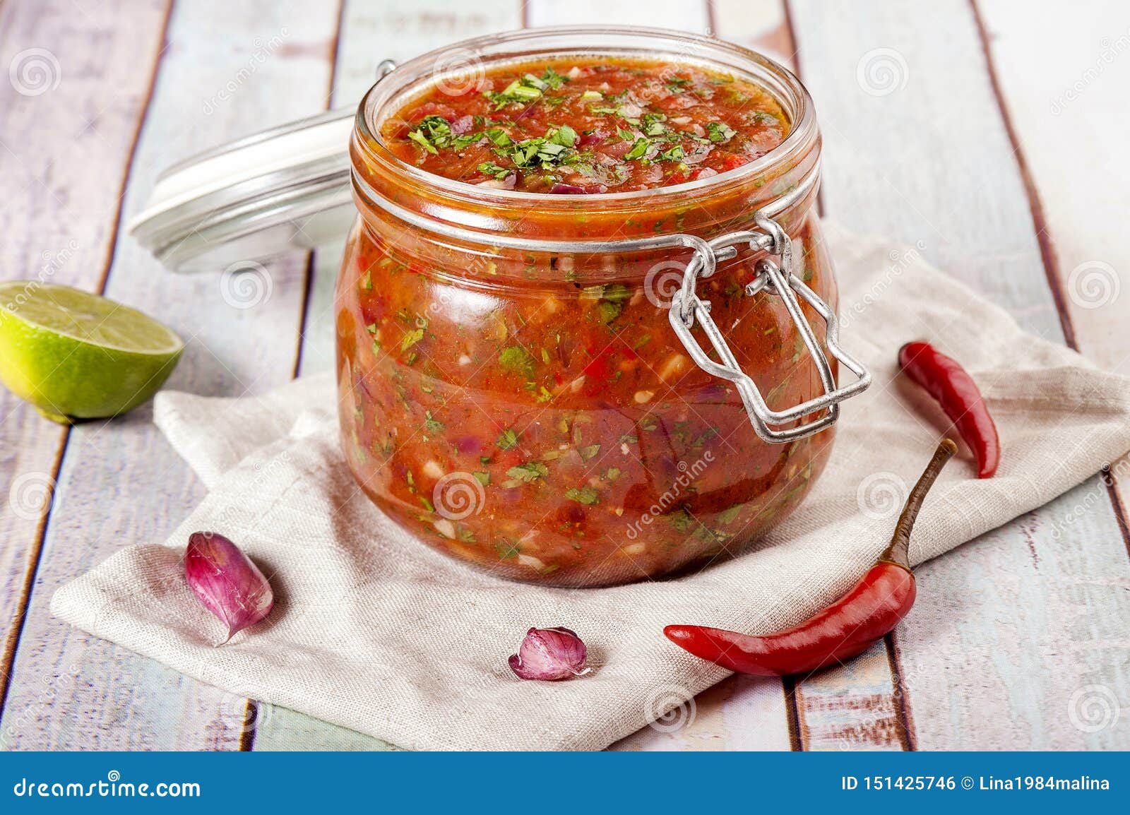 Download Tomato Salsa In A Glass Jar Stock Photo Image Of Green Puree 151425746 Yellowimages Mockups