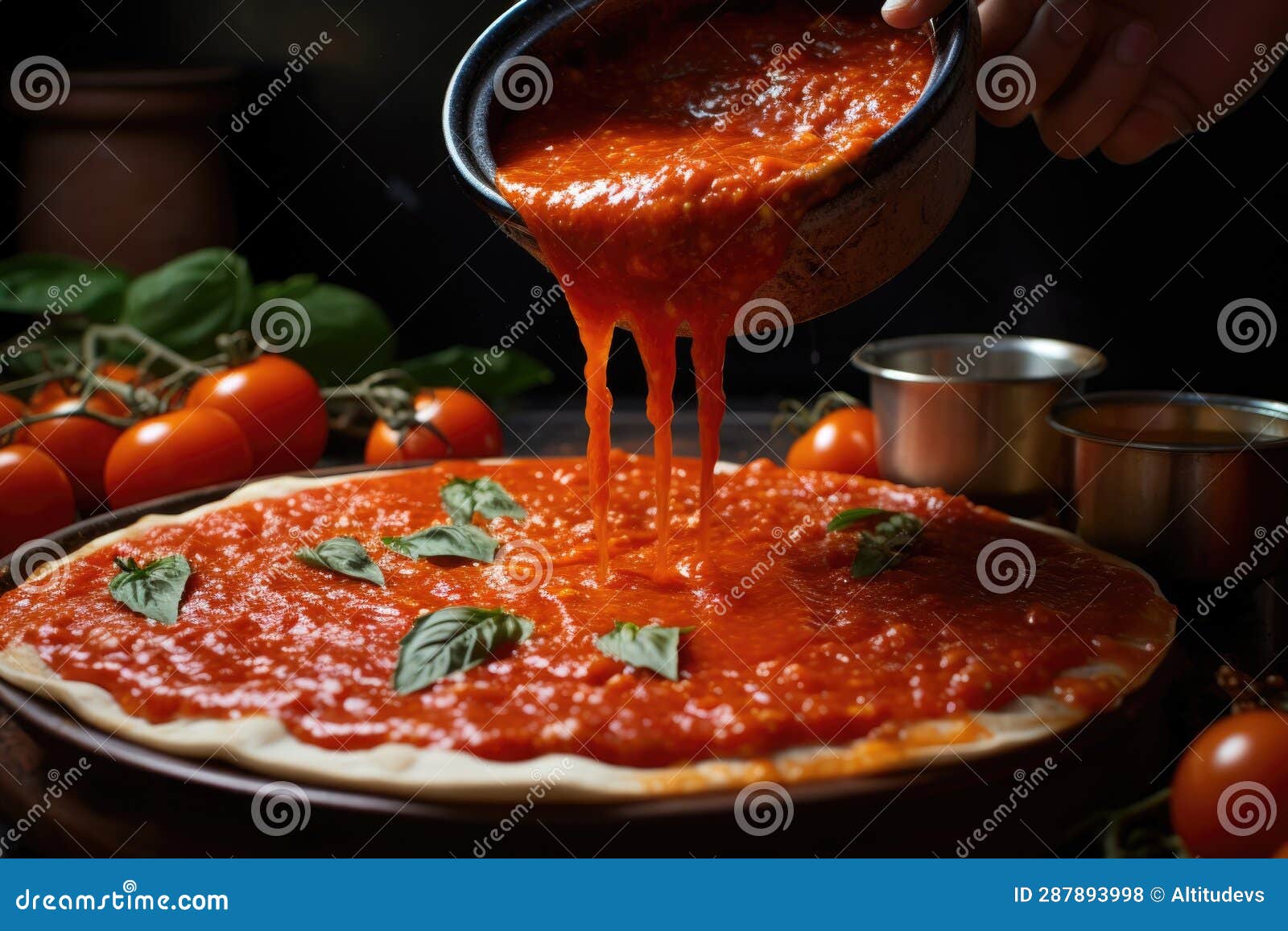 Tomato Sauce Being Spread on Pizza Base Stock Photo Image of meal