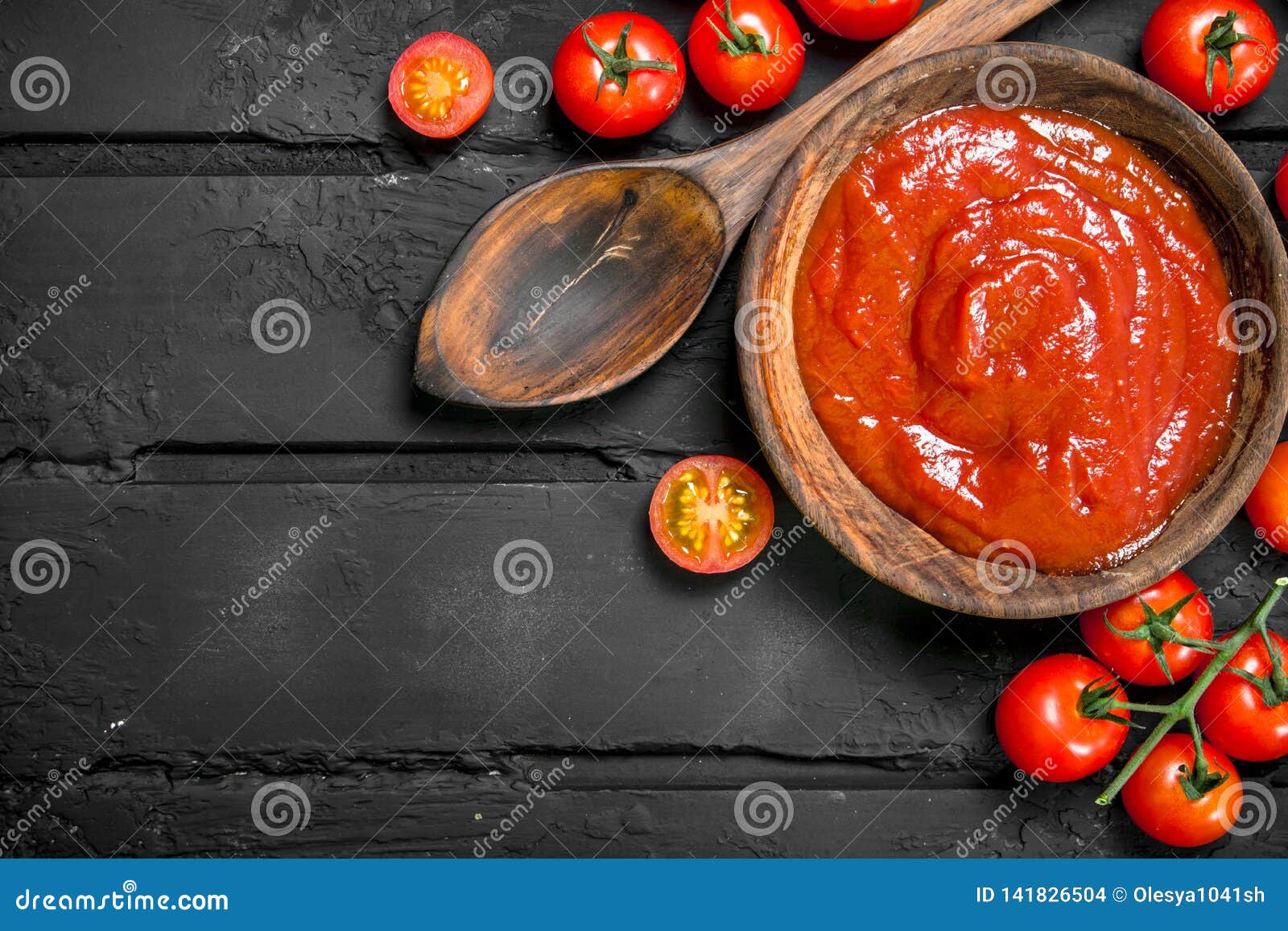 Tomato Sauce In Bowl And Wooden Spoon Stock Photo Image of spice