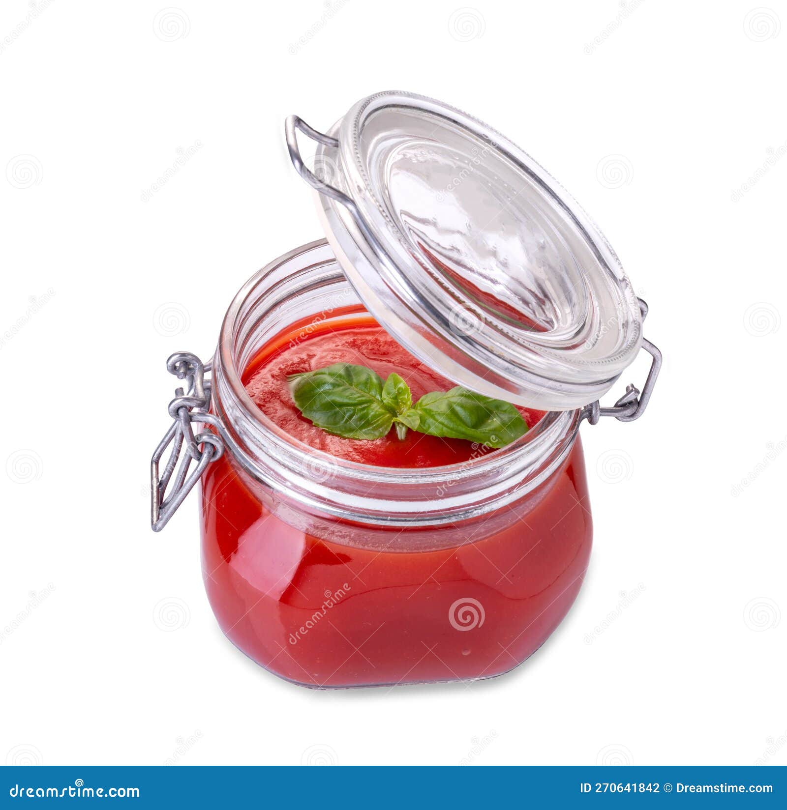 Tomato Sauce Glass Jar with Basil Leaves Stock Photo Image of organic