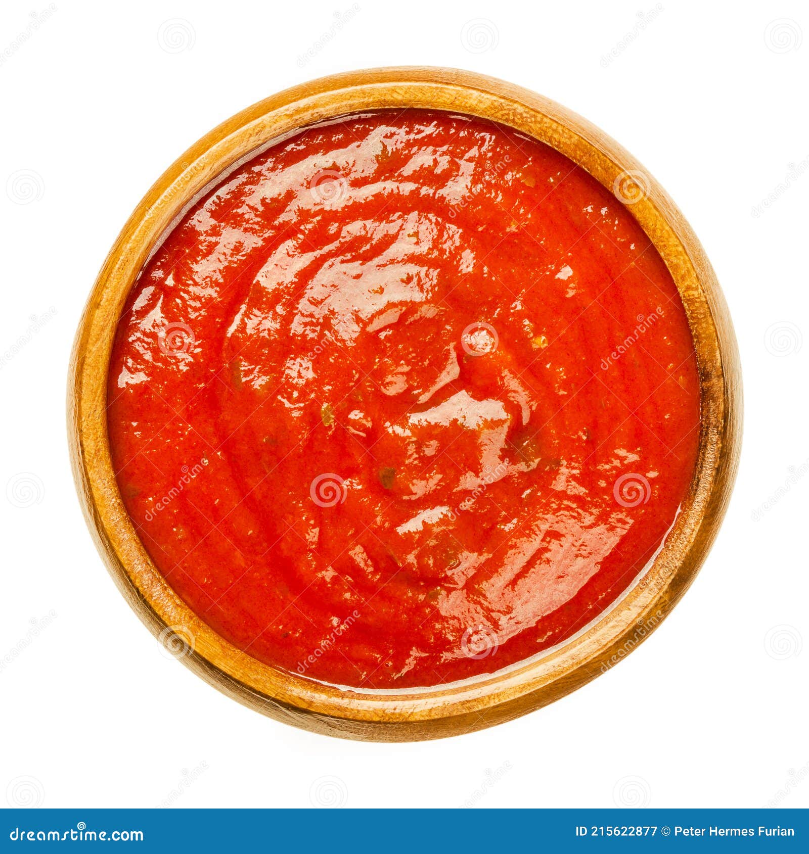 tomato sauce with herbs, neapolitan sauce, salsa roja, in wooden bowl
