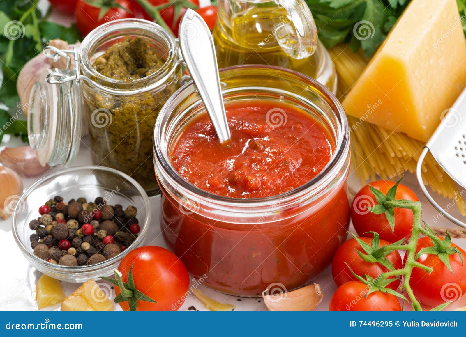 Tomato Sauce and Ingredients for Pasta, Closeup Stock Image Image of