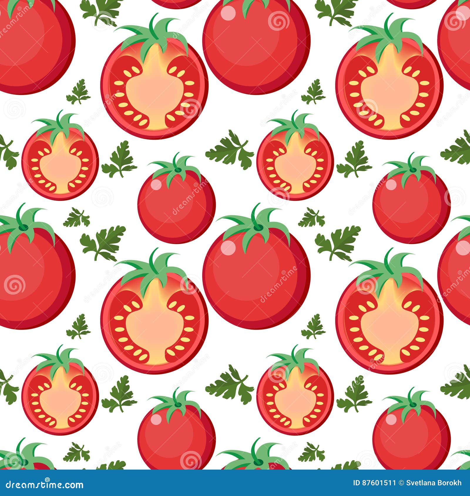 Tomato Seamless Pattern. Tomatoes Endless Background, Texture. Vegetable Backdrop. Vector