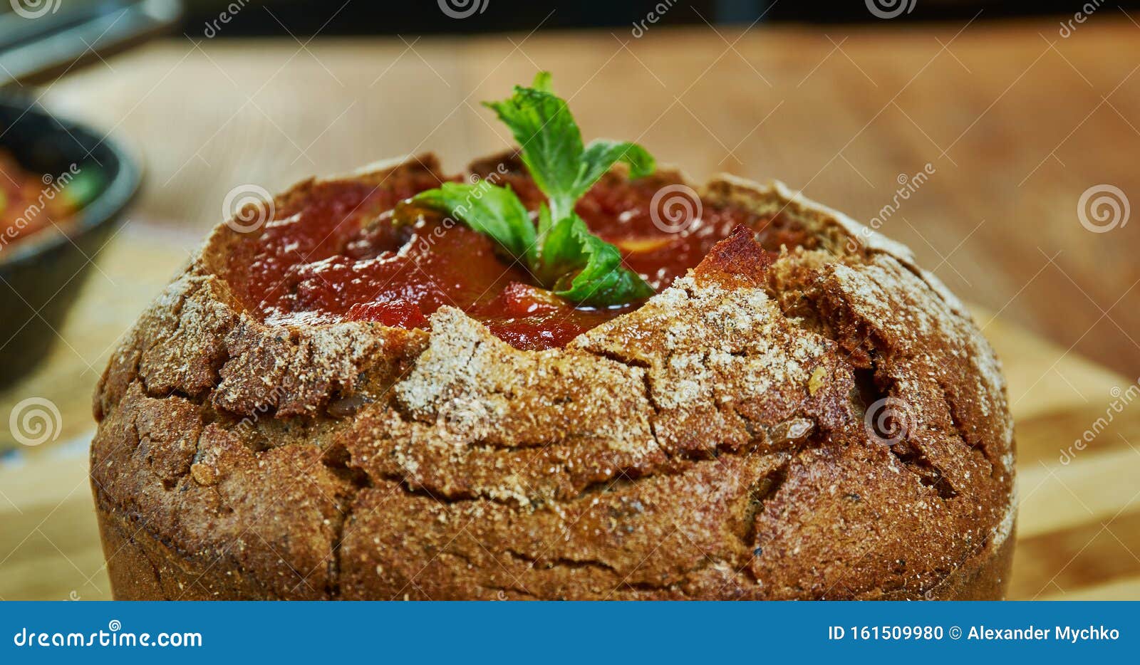 Tomato Soup in Bread Bowls stock photo. Image of bowls 161509980