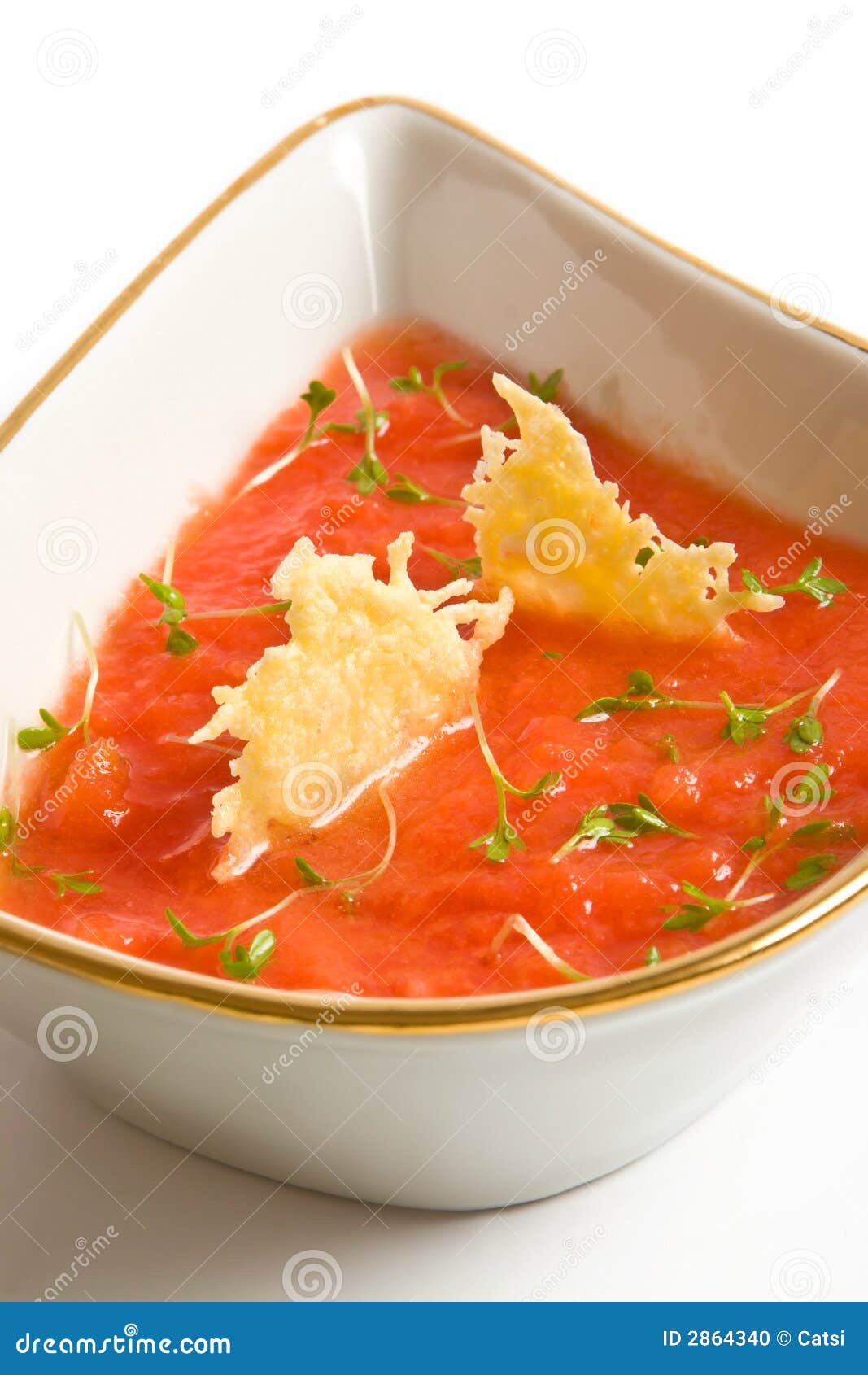 Tomato Soup with Cheese Chips Stock Photo Image of vegetarian, white 2864340