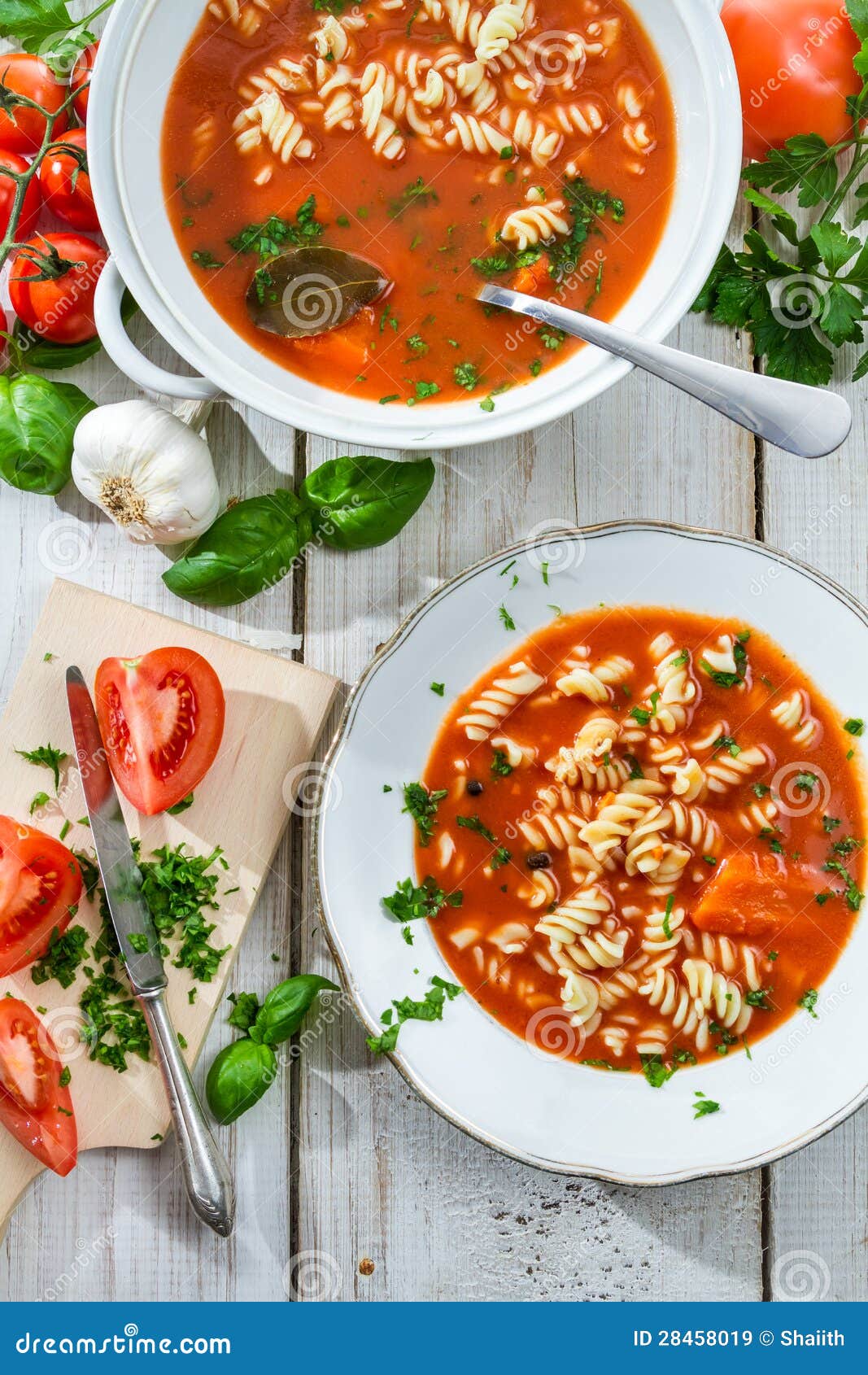 Tomato Soup with Noodle and Ingredients Stock Image Image of garlic
