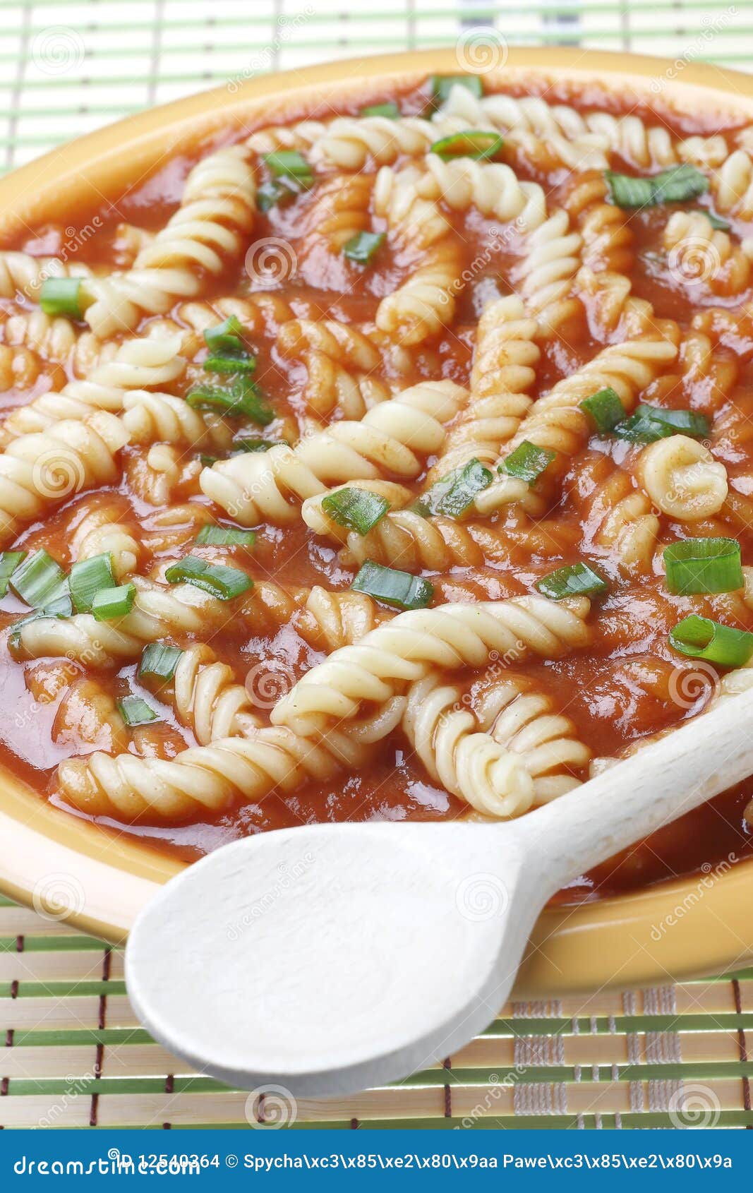 Tomato soup with pasta. stock photo. Image of vegetable 12540364