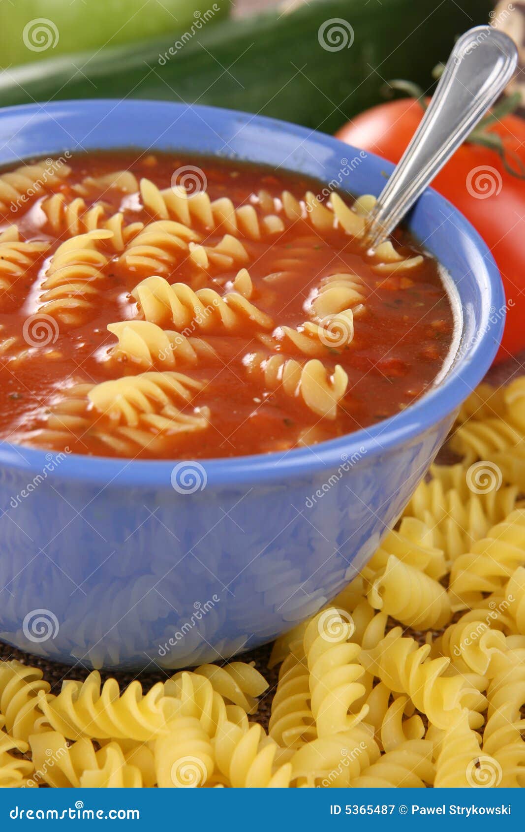 Tomato soup with pasta stock image. Image of blue, china 5365487