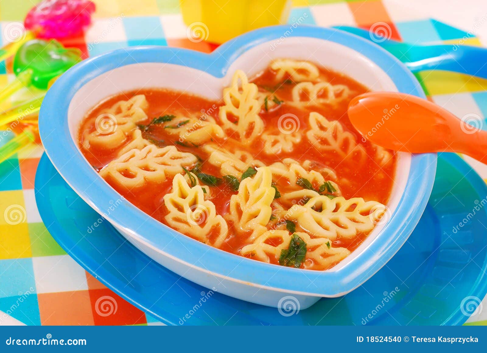 Tomato Soup with Pasta for Child Stock Photo Image of appetizing
