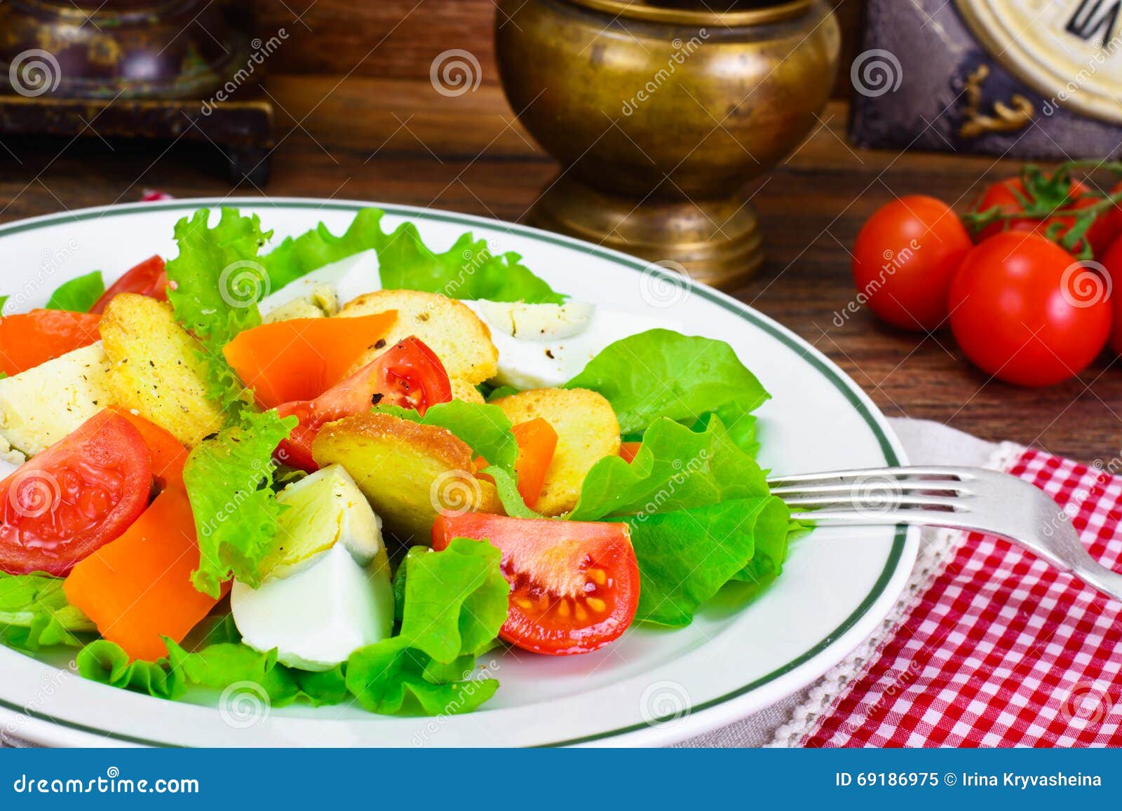 Tomato, Sweet Pepper with Egg and Bruschetta Stock Image Image of