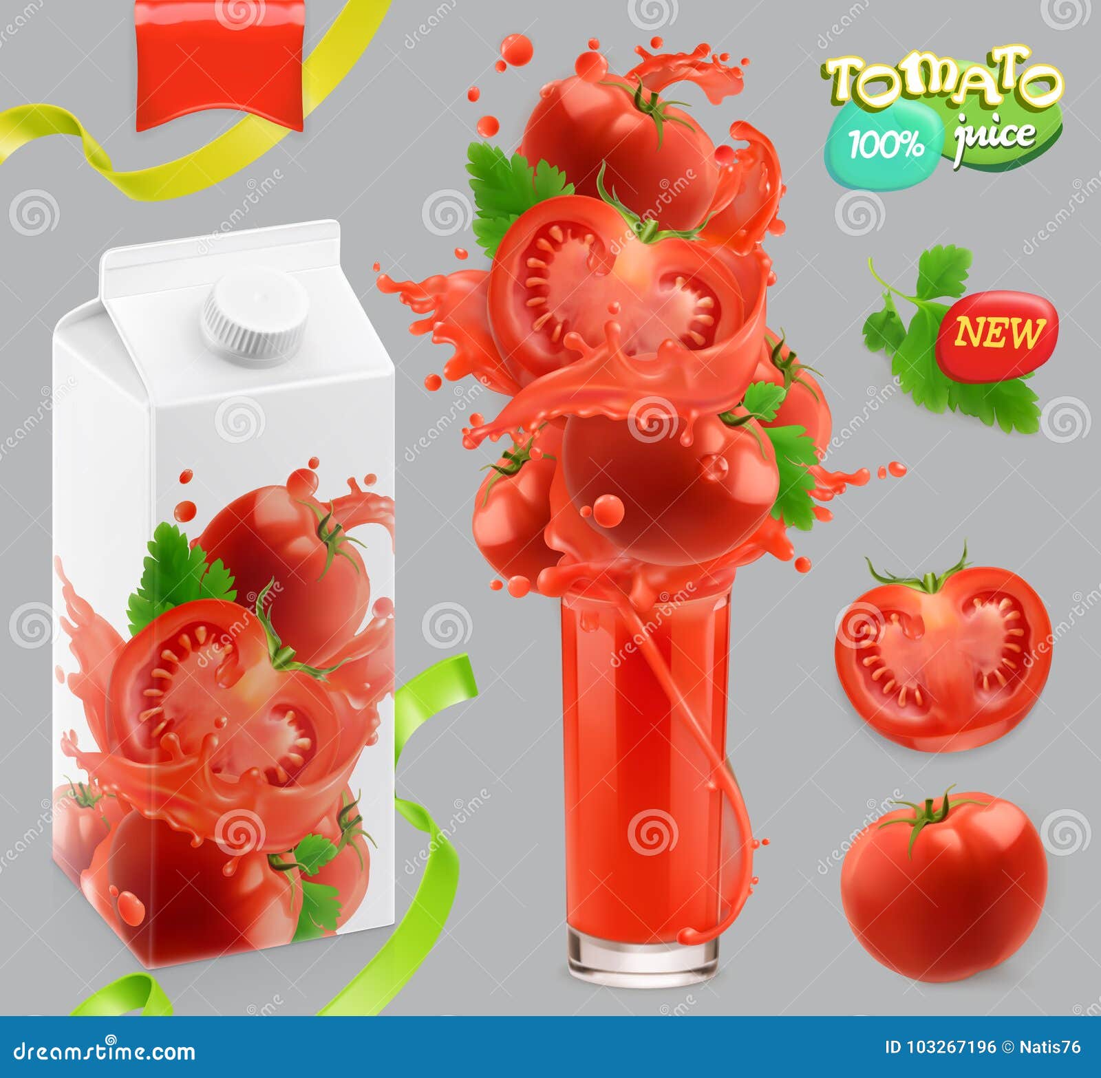 tomato vegetables. splash of juice. 3d , package  set