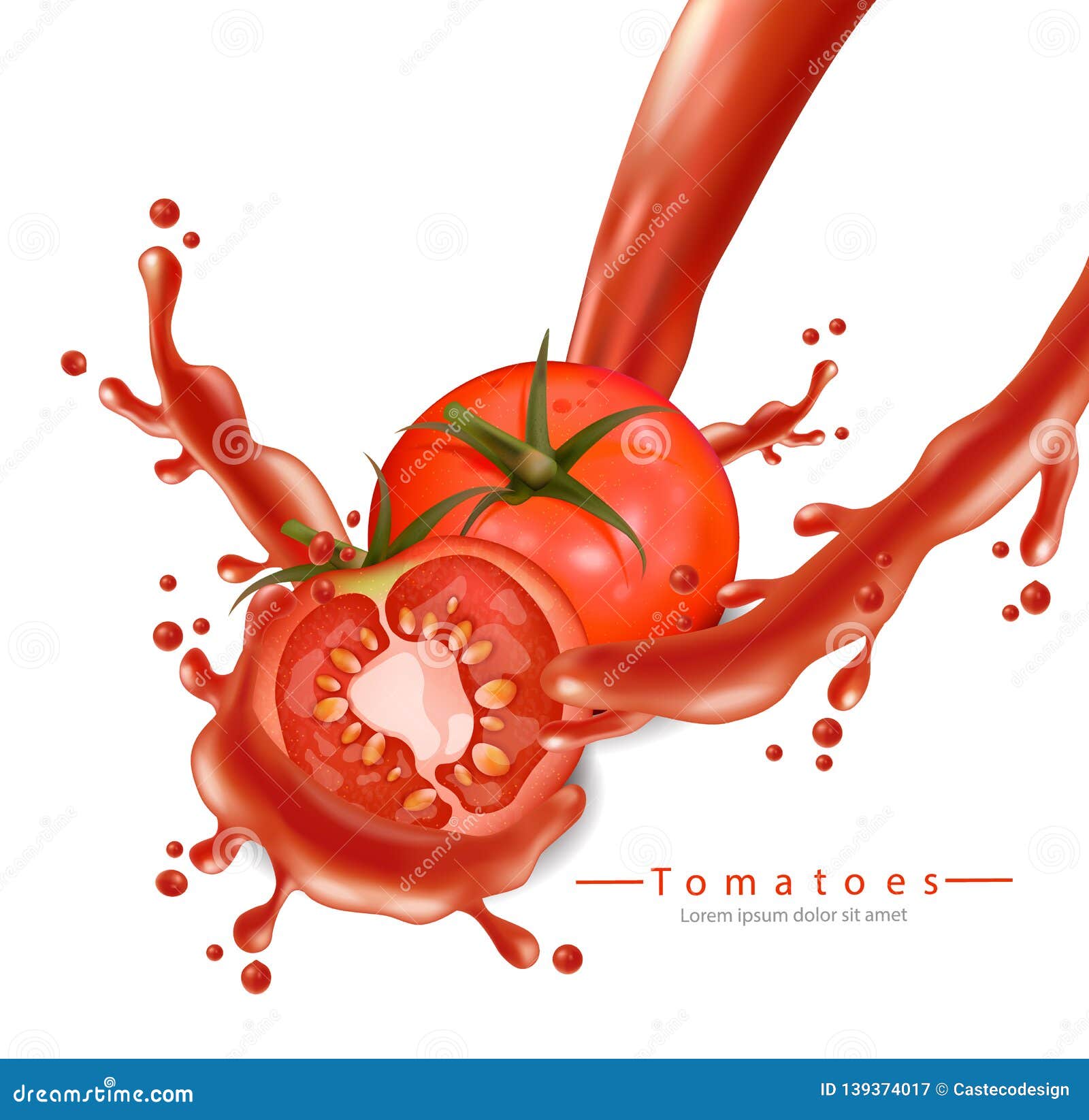 Tomatoe Splash Vector Realistic Detailed 3d Banner Template For Label Icon Product Placements Isolated On White Stock Vector Illustration Of Juice Poster